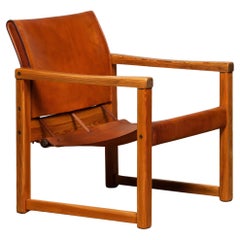 Cognac Leather Karin Mobring Safari Chair Model Diana by Ikea in Sweden, 1970s