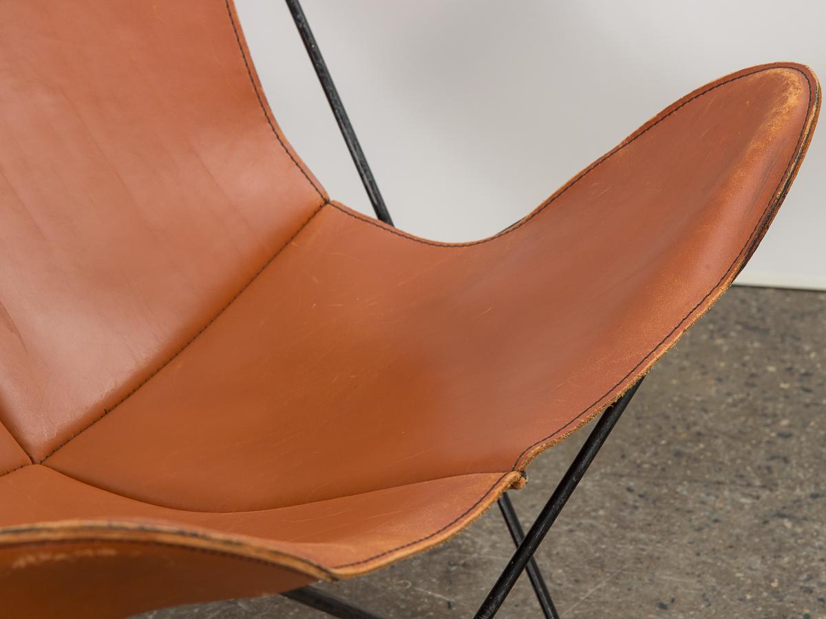 Welded Cognac Leather Knoll Butterfly Chair