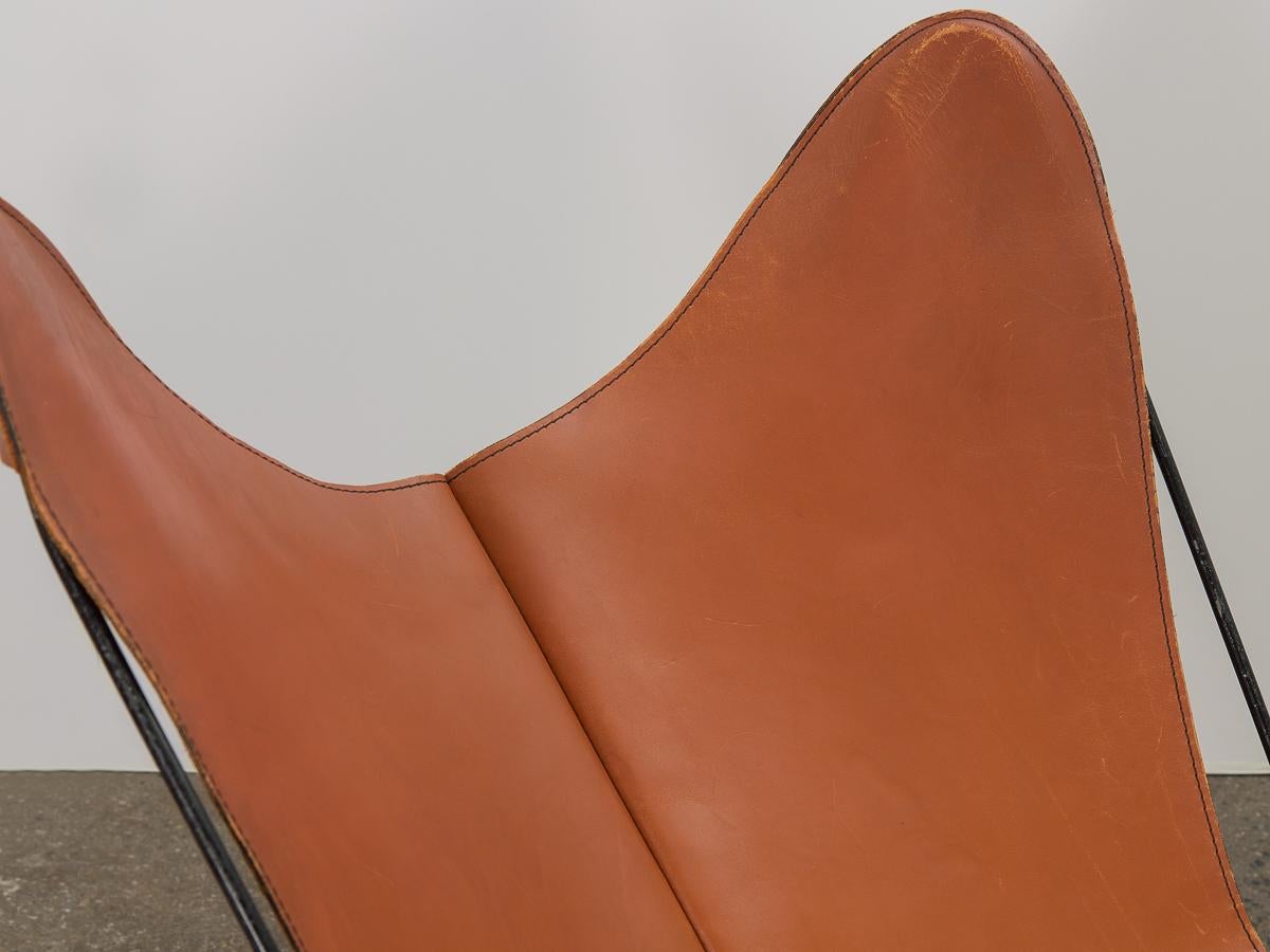 Cognac Leather Knoll Butterfly Chair 1