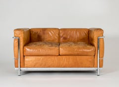 Cognac leather "LC2" sofa by Le Corbusier