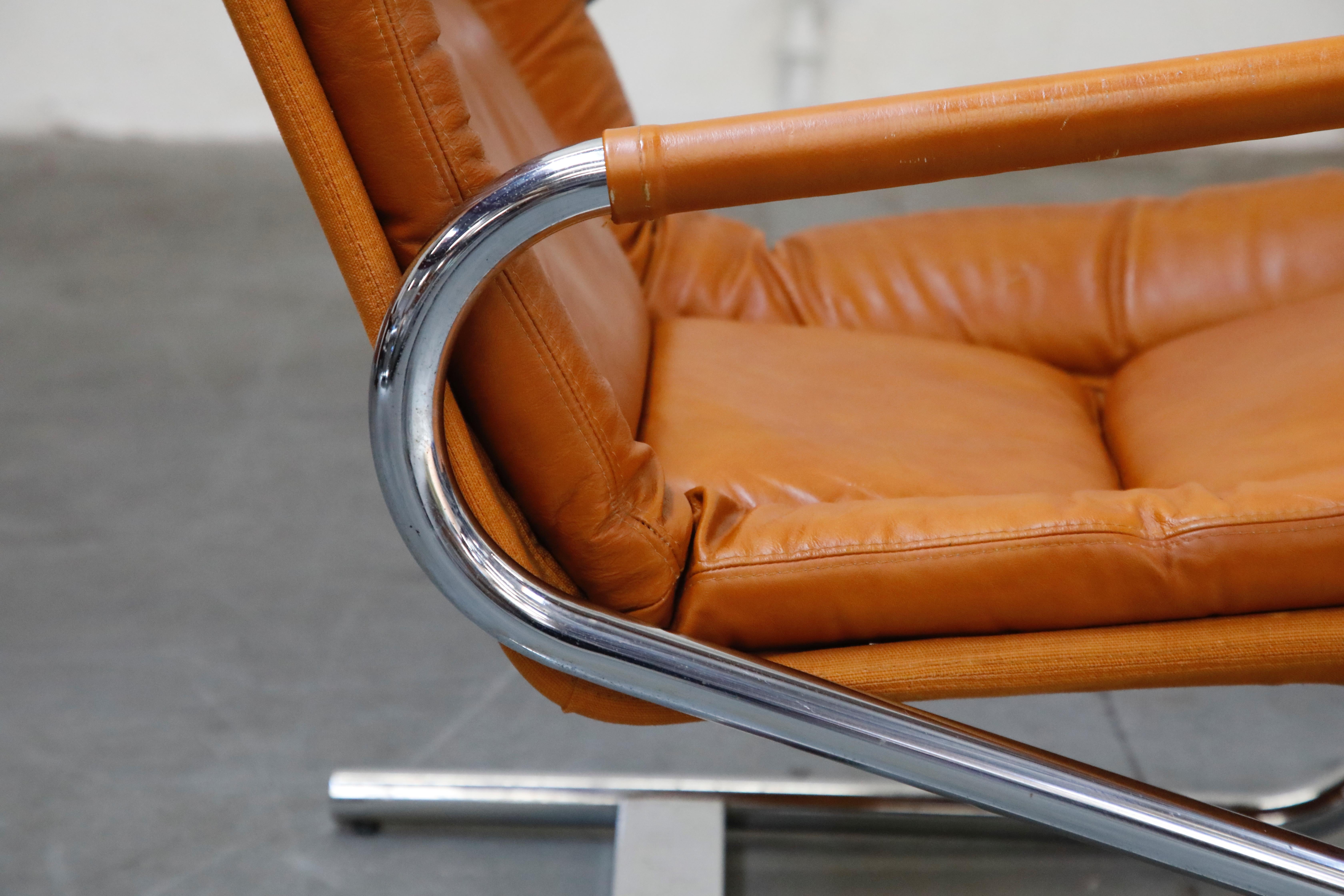Cognac Leather Lounge Chair Attributed to Guido Faleschini for Mariani, 1970s 11