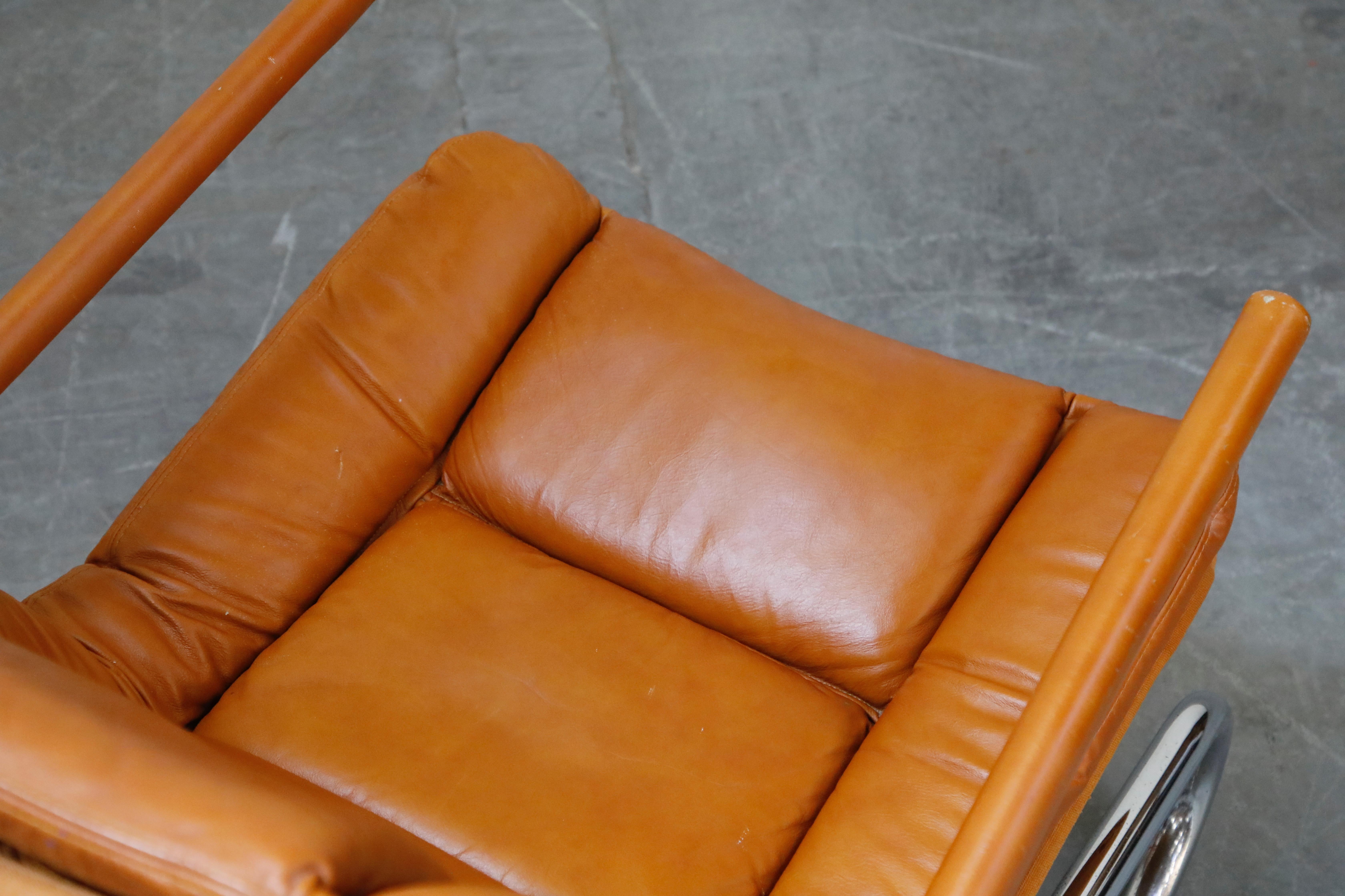 Cognac Leather Lounge Chair Attributed to Guido Faleschini for Mariani, 1970s 12