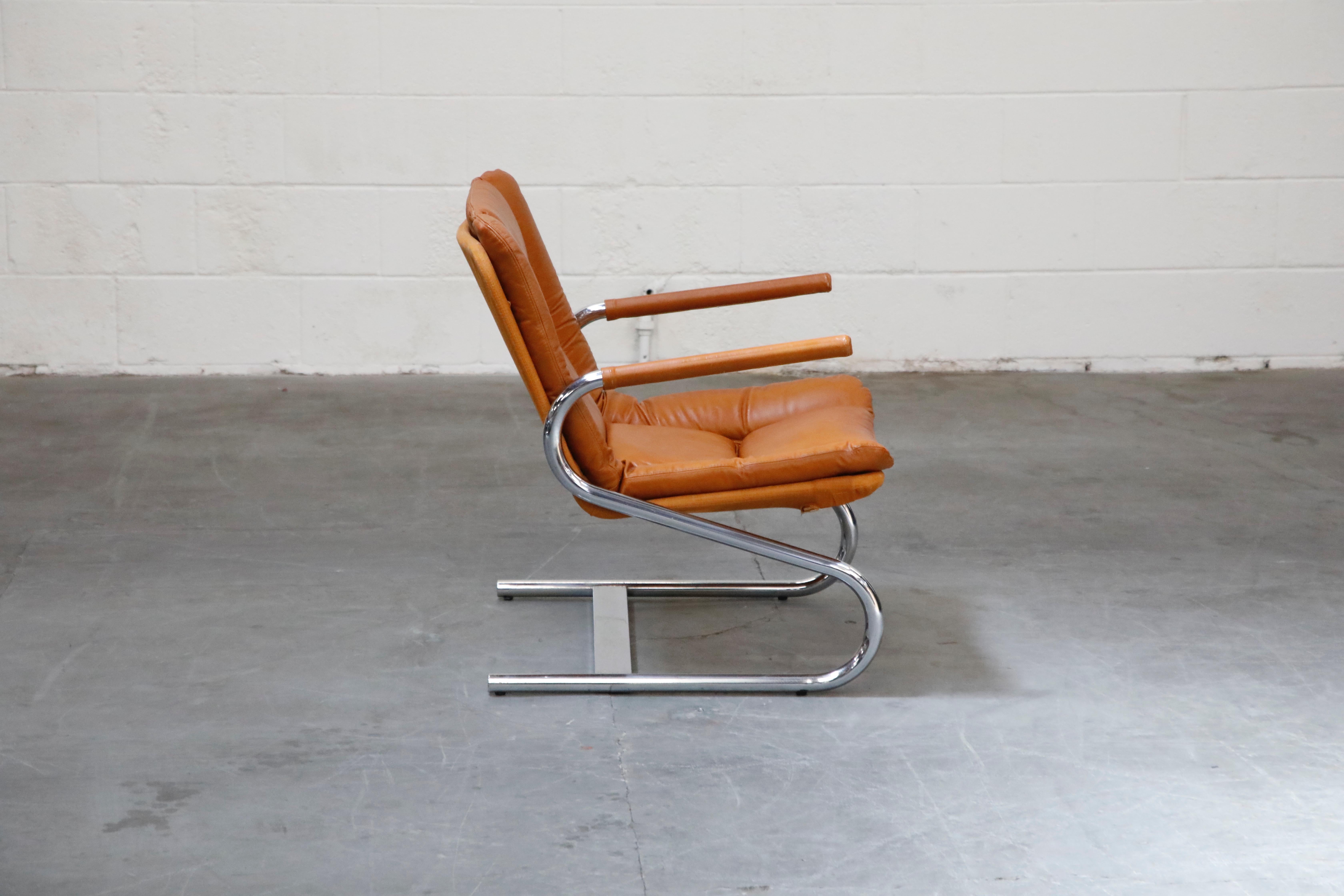 Late 20th Century Cognac Leather Lounge Chair Attributed to Guido Faleschini for Mariani, 1970s
