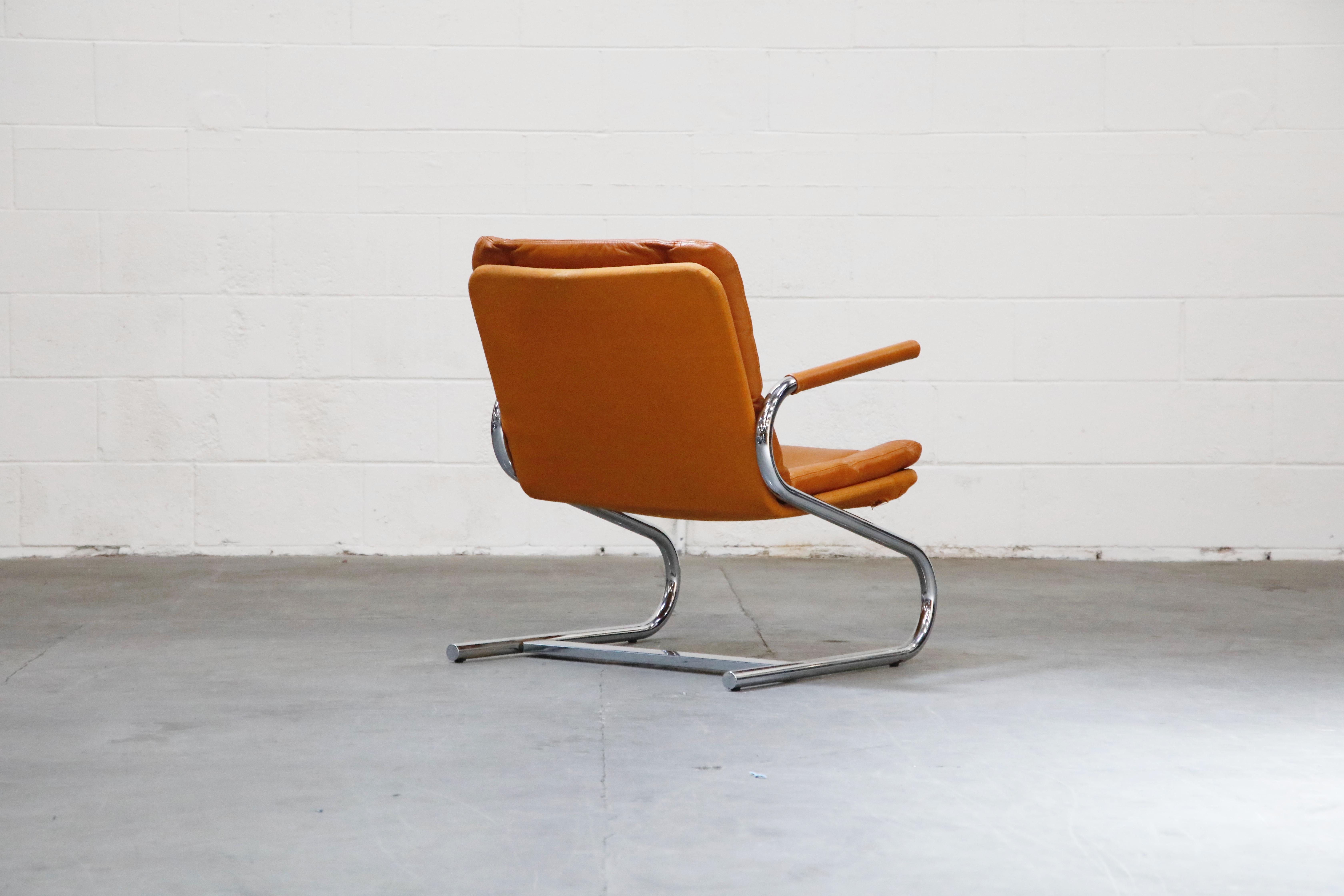 Cognac Leather Lounge Chair Attributed to Guido Faleschini for Mariani, 1970s 1