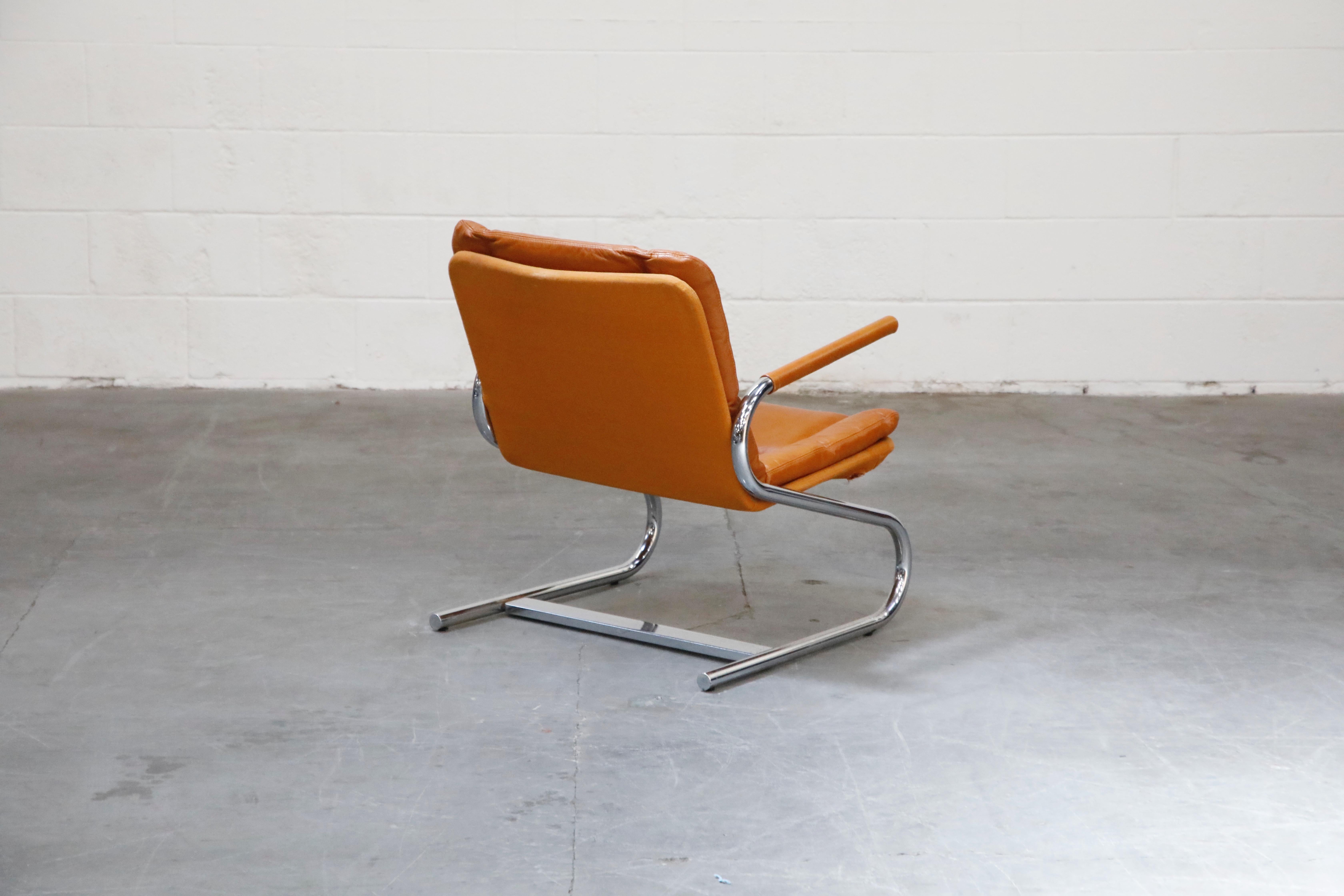 Cognac Leather Lounge Chair Attributed to Guido Faleschini for Mariani, 1970s 2
