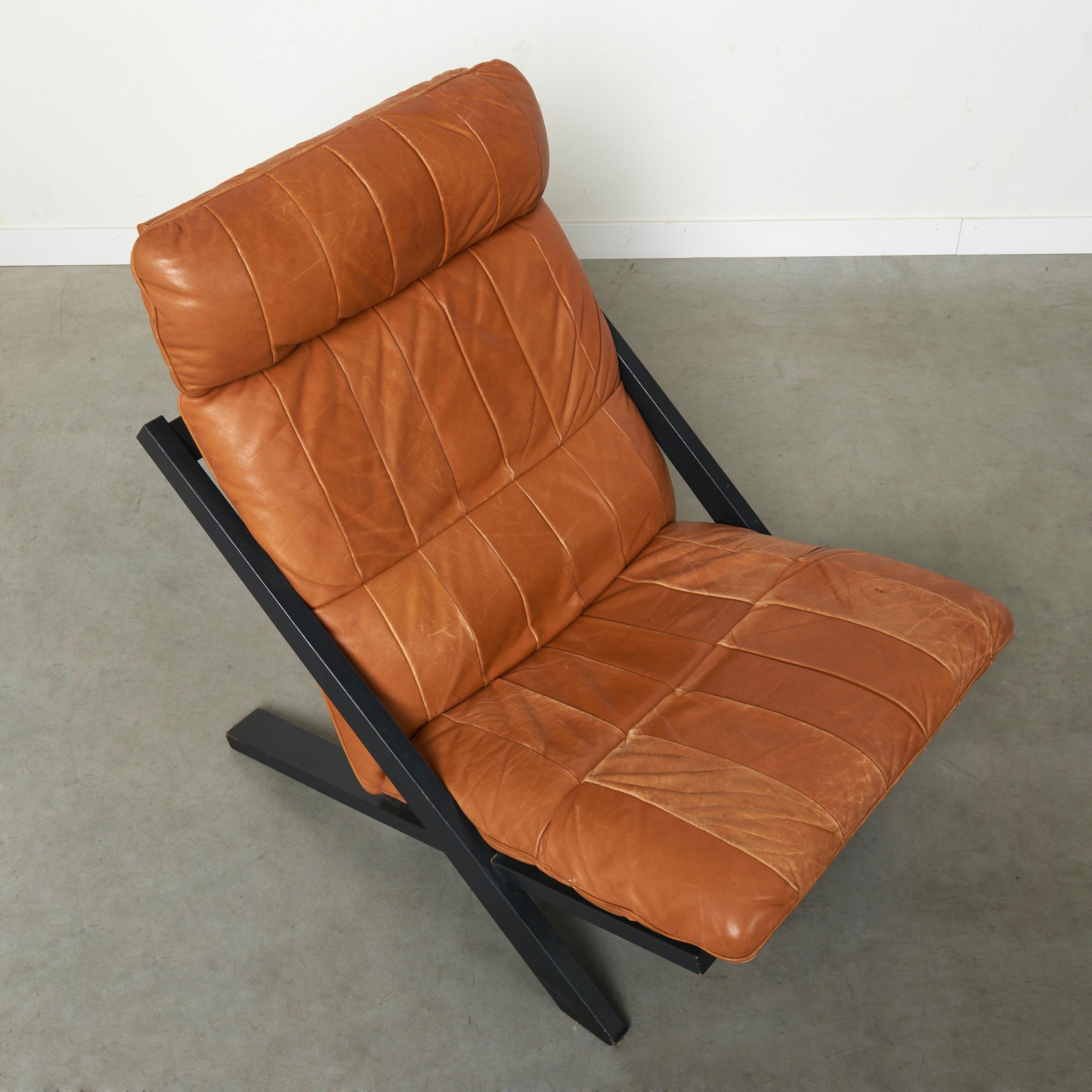 Cognac leather lounge chair by Ueli Berger, De Sede DS80 For Sale 1