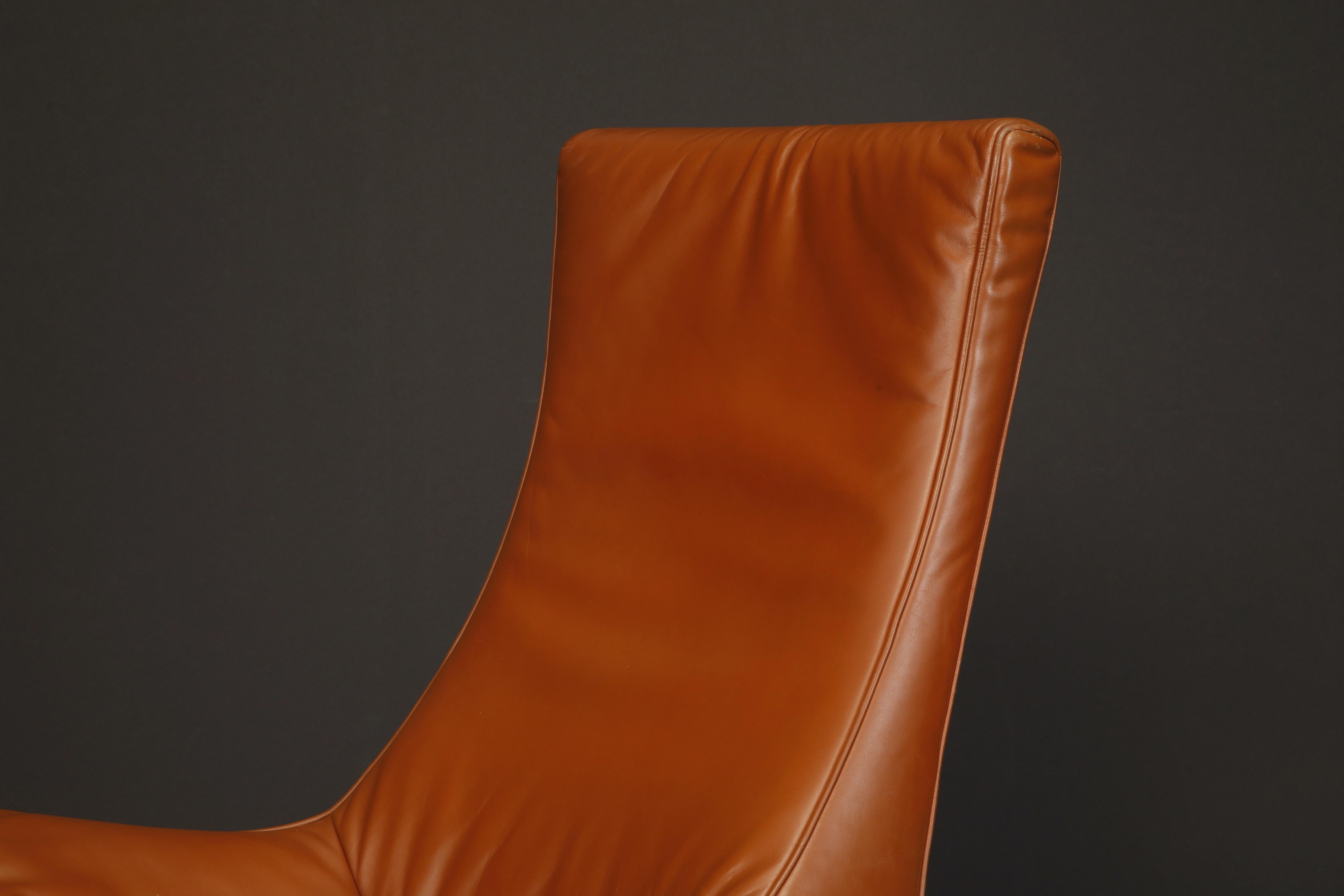 Cognac Leather Lounge Chairs by Mathias Hoffmann for De Sede, 1980s, Signed For Sale 7