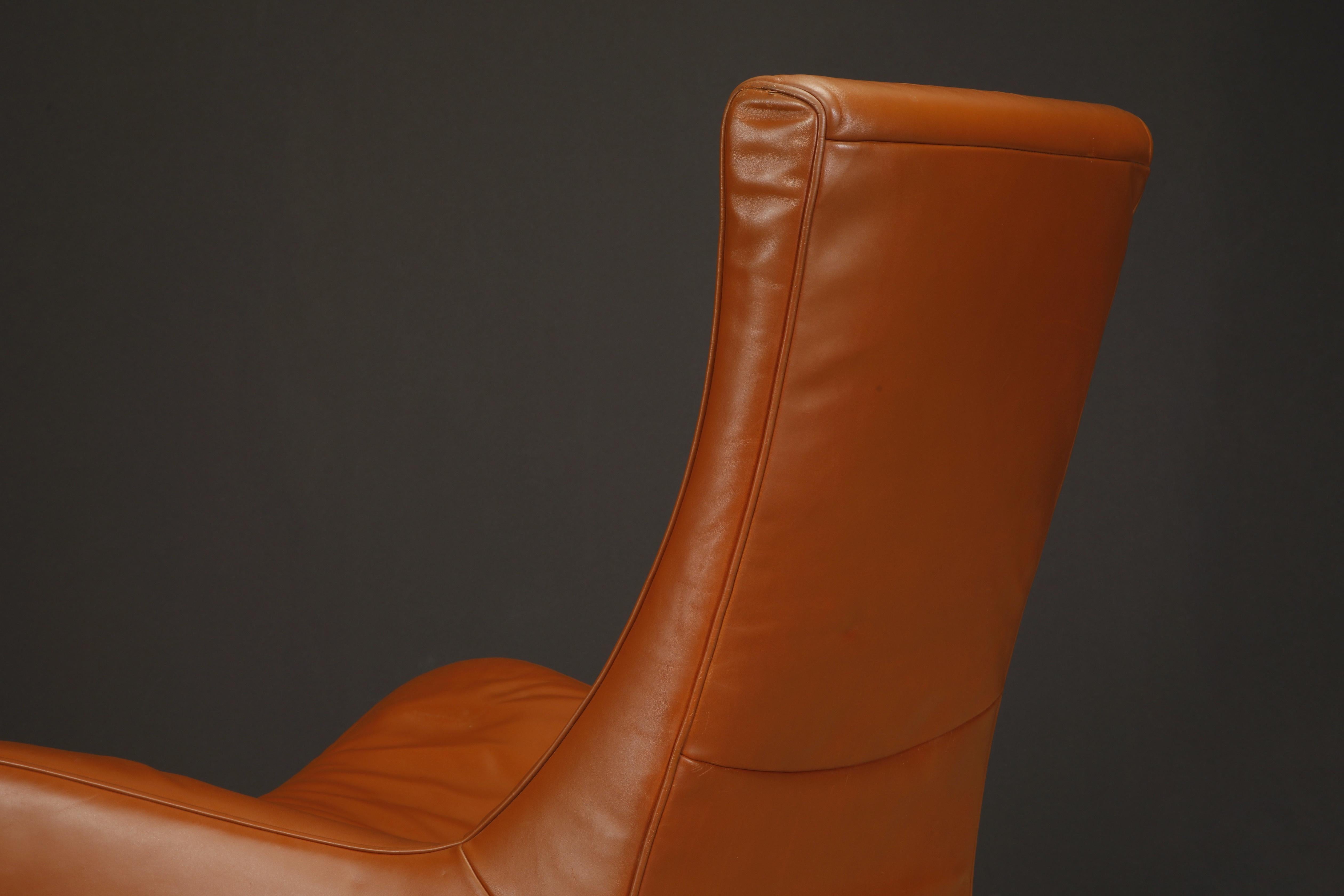 Cognac Leather Lounge Chairs by Mathias Hoffmann for De Sede, 1980s, Signed For Sale 12