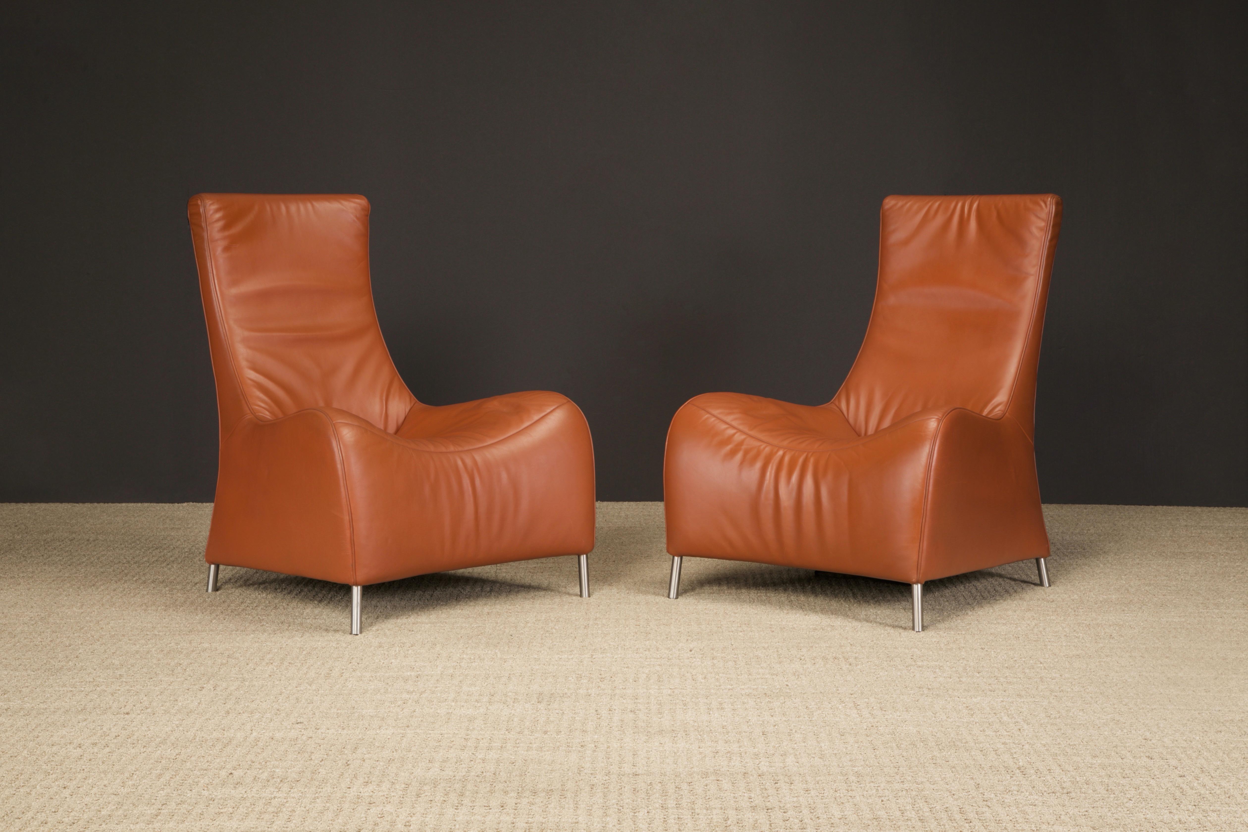 Modern Cognac Leather Lounge Chairs by Mathias Hoffmann for De Sede, 1980s, Signed For Sale