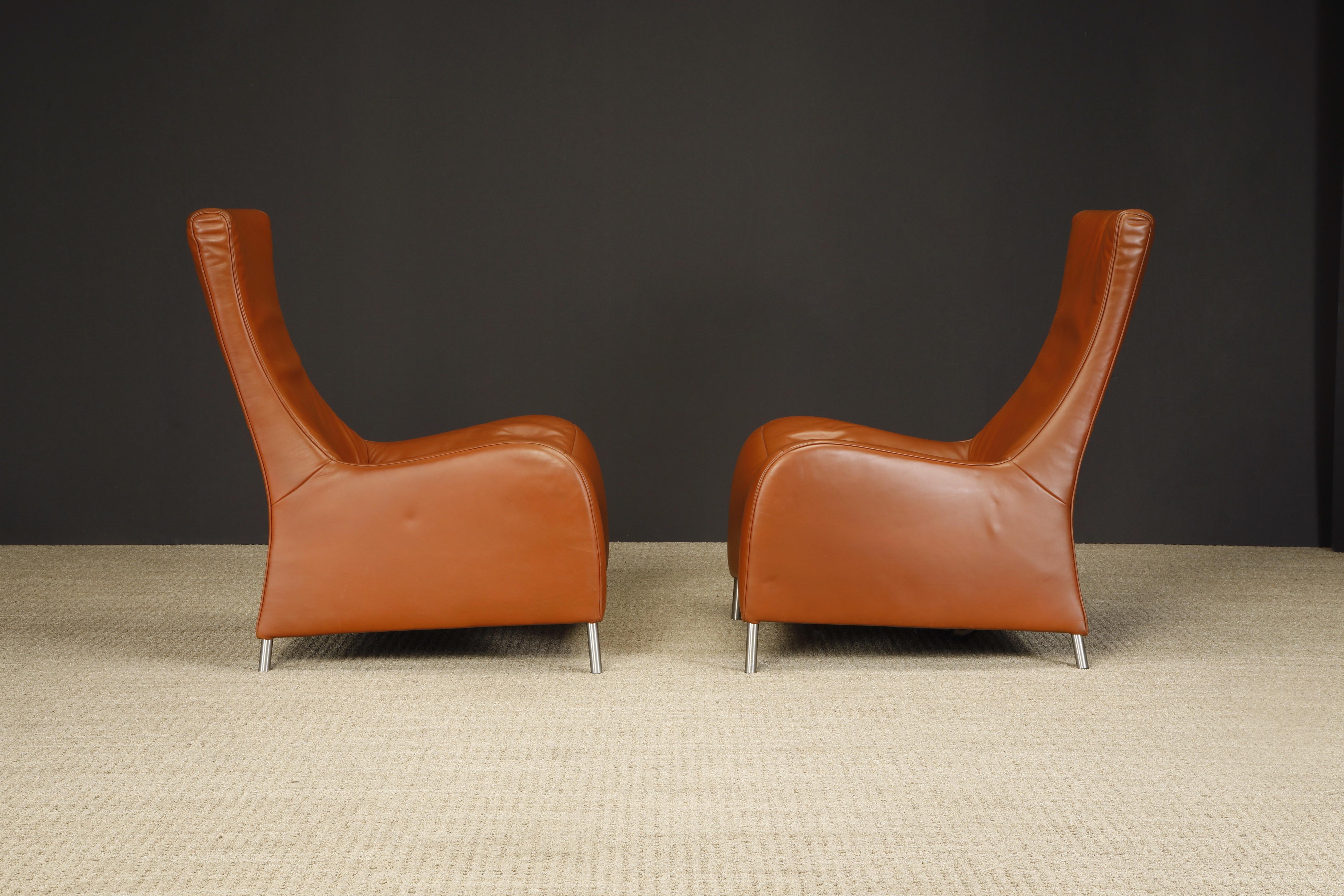Cognac Leather Lounge Chairs by Mathias Hoffmann for De Sede, 1980s, Signed In Good Condition For Sale In Los Angeles, CA