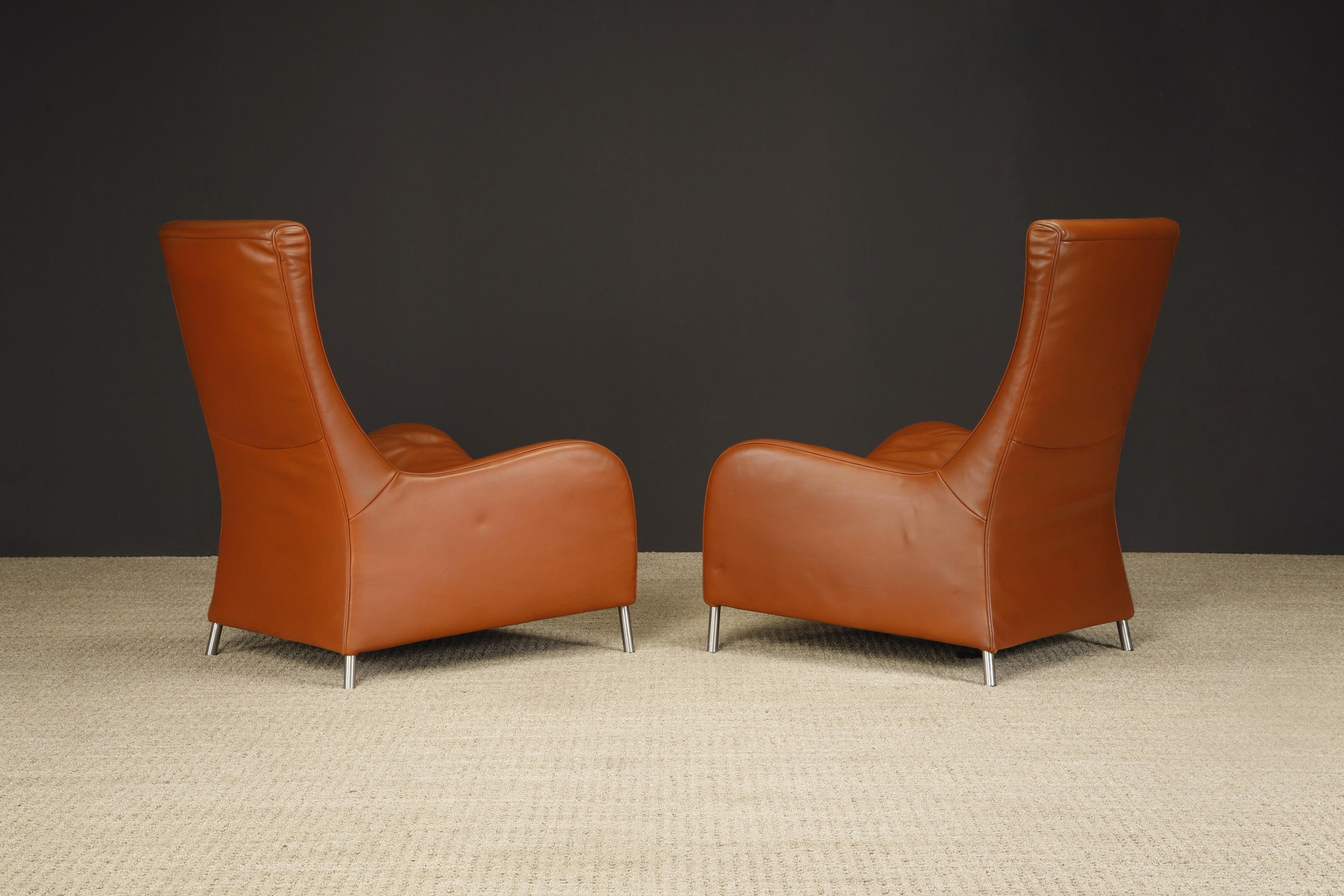 Late 20th Century Cognac Leather Lounge Chairs by Mathias Hoffmann for De Sede, 1980s, Signed For Sale