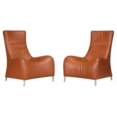 Retro Cognac Leather Lounge Chairs by Mathias Hoffmann for De Sede, 1980s, Signed