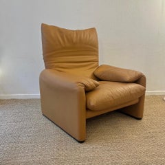 Cognac Leather Maralunga Armchair by Magistretti for Cassina, Italy ca. 1970s