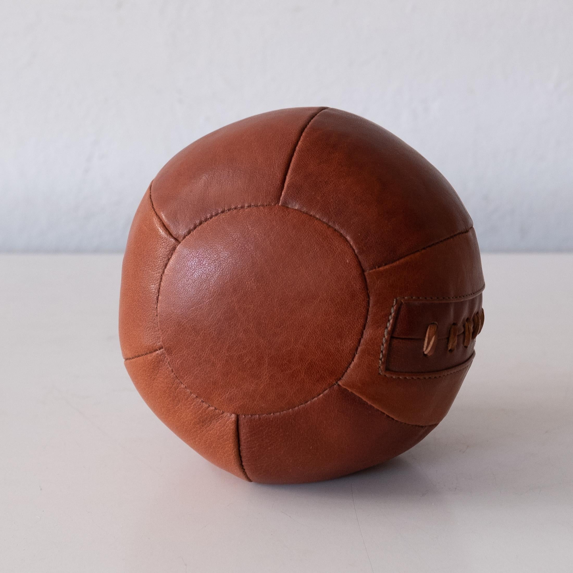 Unknown Cognac Leather Medicine Ball Paperweight For Sale