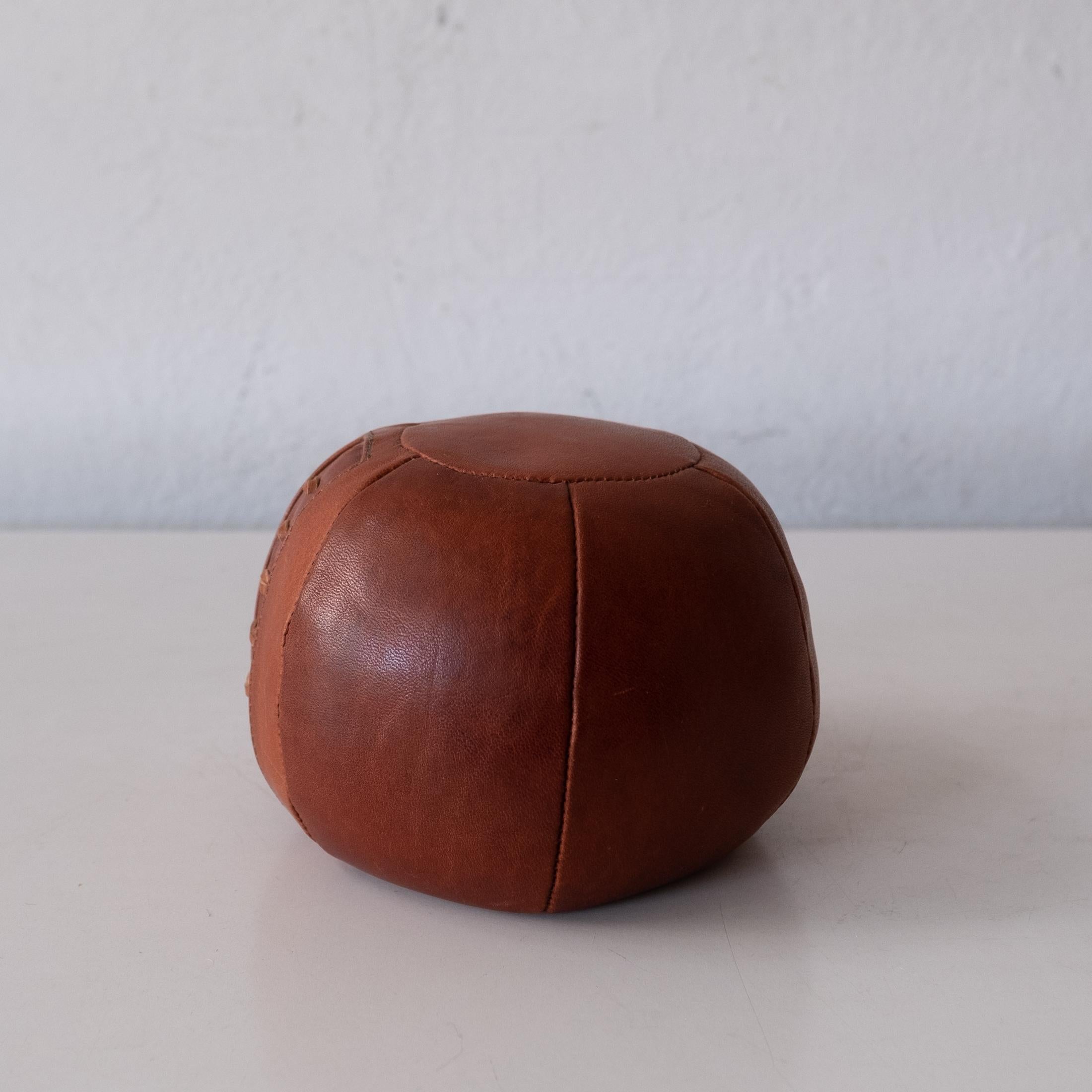 Cognac Leather Medicine Ball Paperweight For Sale 1