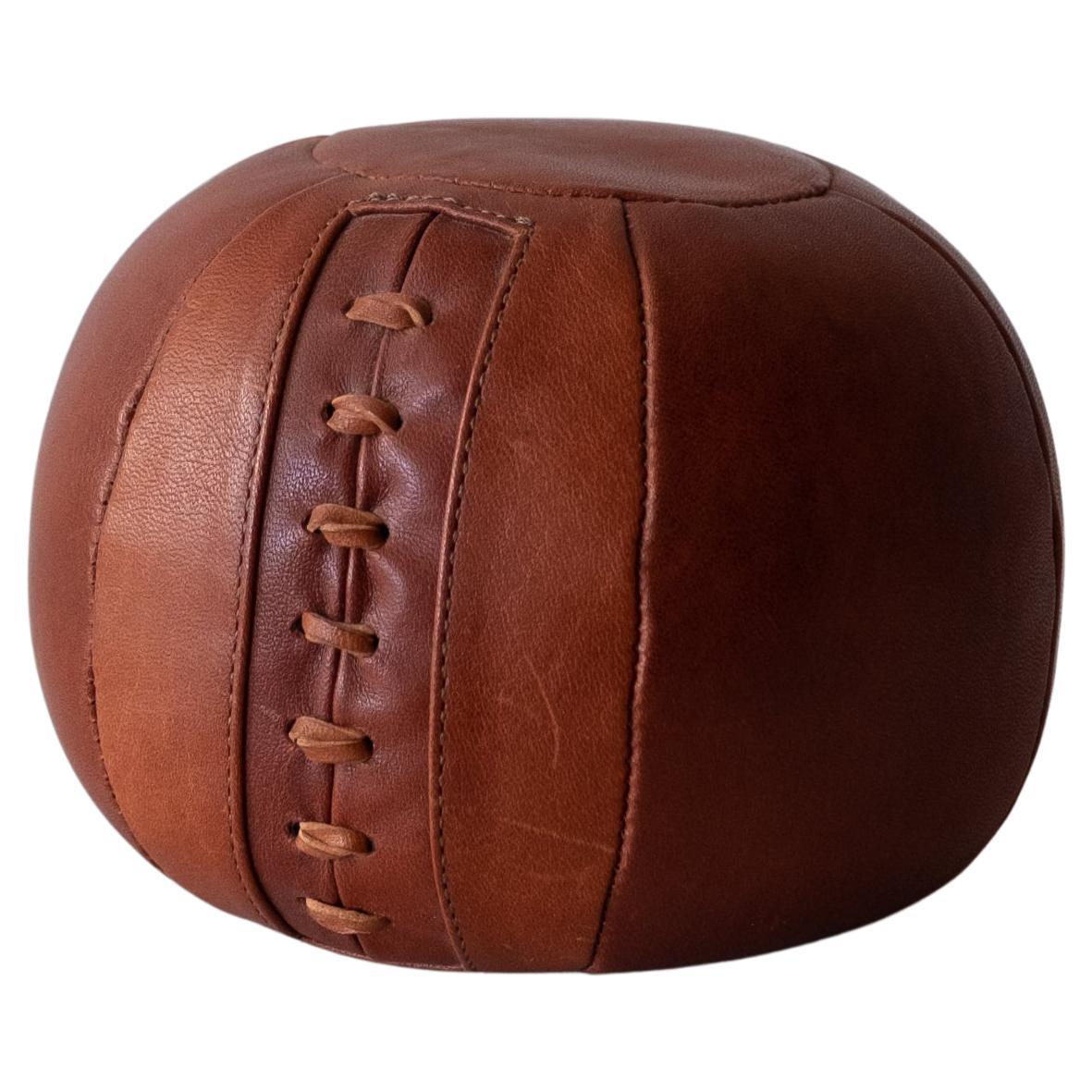 Cognac Leather Medicine Ball Paperweight For Sale