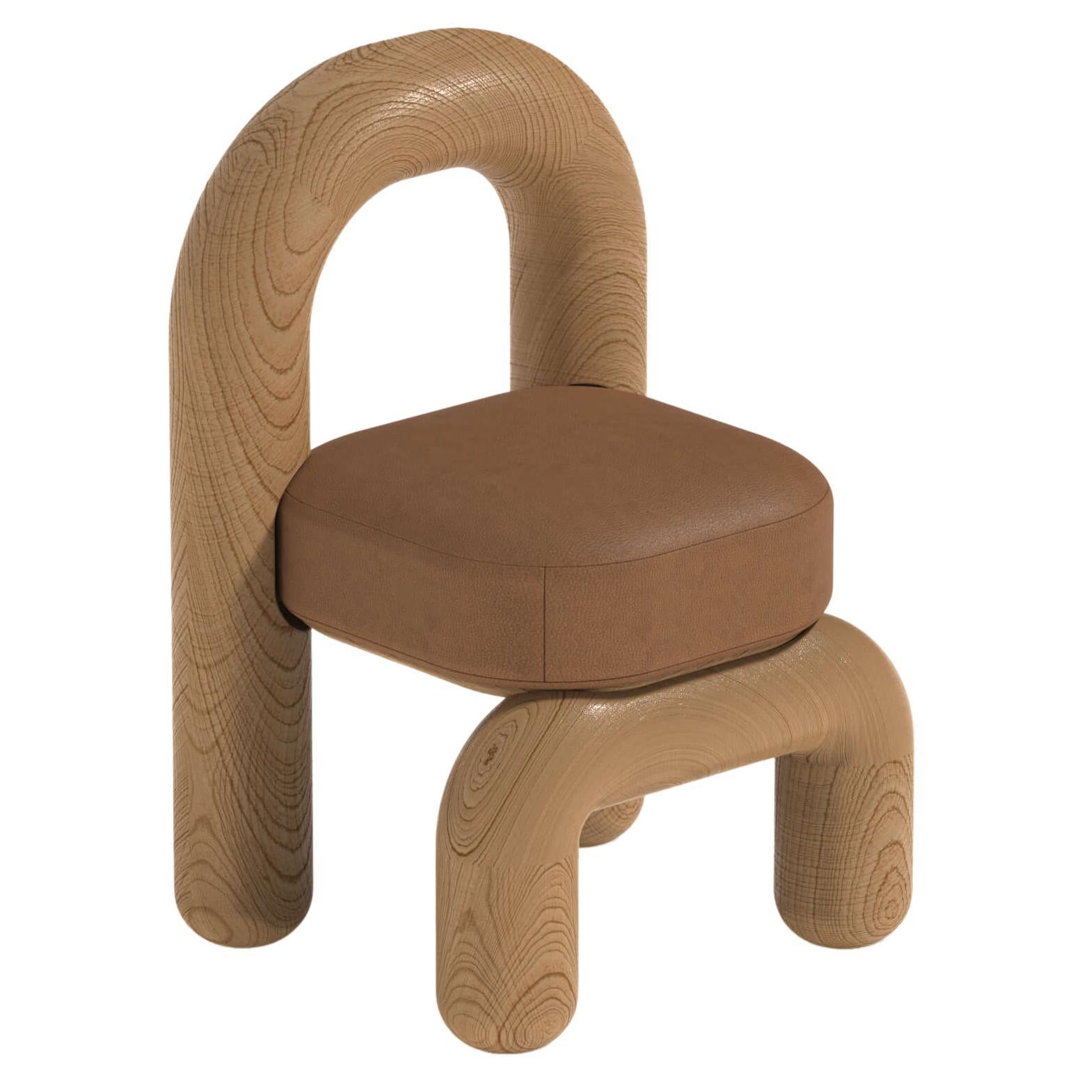 Cognac Leather Natural Oak Lithic Dining Chair by Maha Alavi Studio
