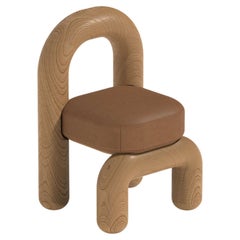Cognac Leather Natural Oak Lithic Dining Chair by Maha Alavi Studio