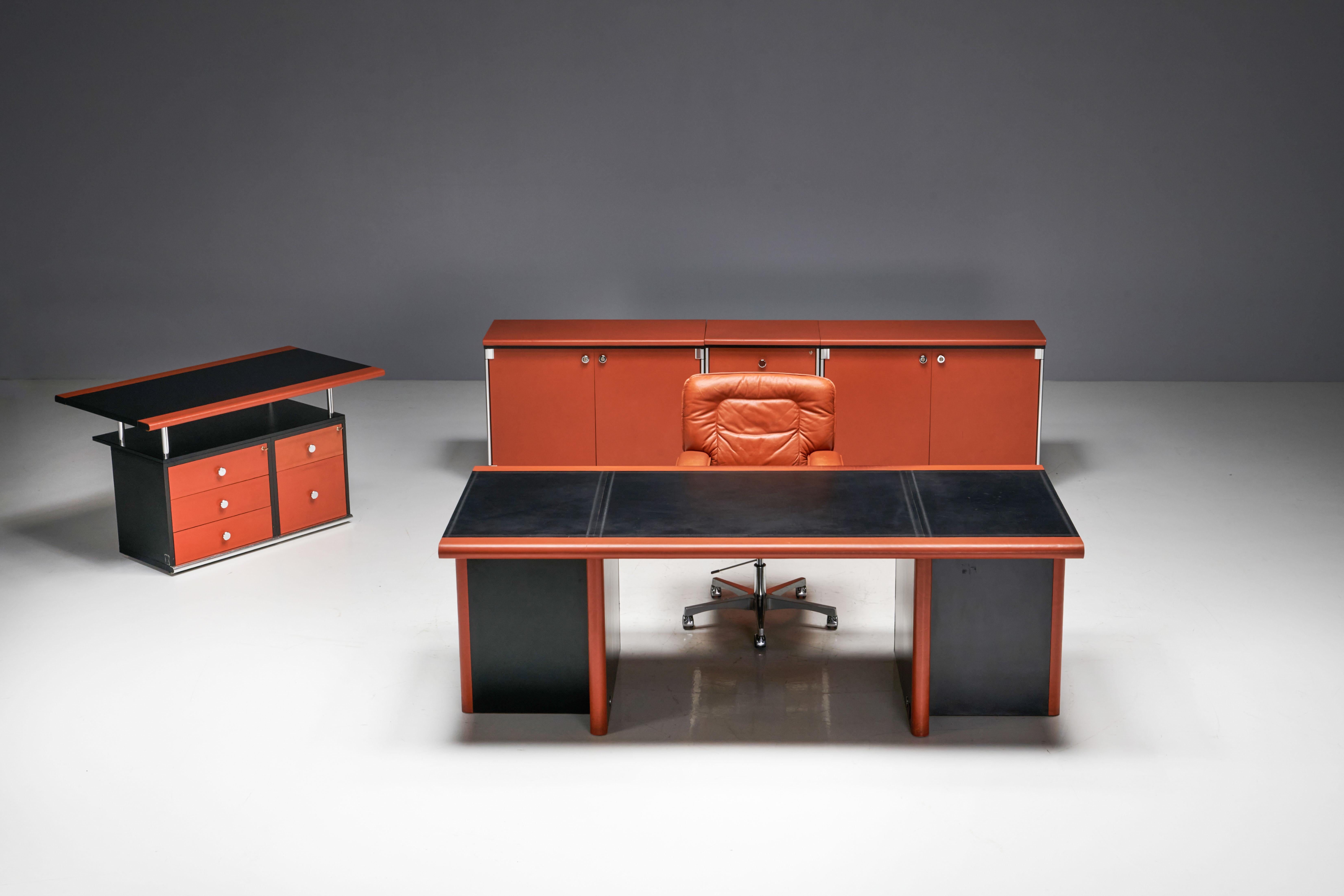 Cognacfarbener Bürostuhl aus Leder von Guido Faleschini für Mariani, Italien, 1970er Jahre im Angebot 3