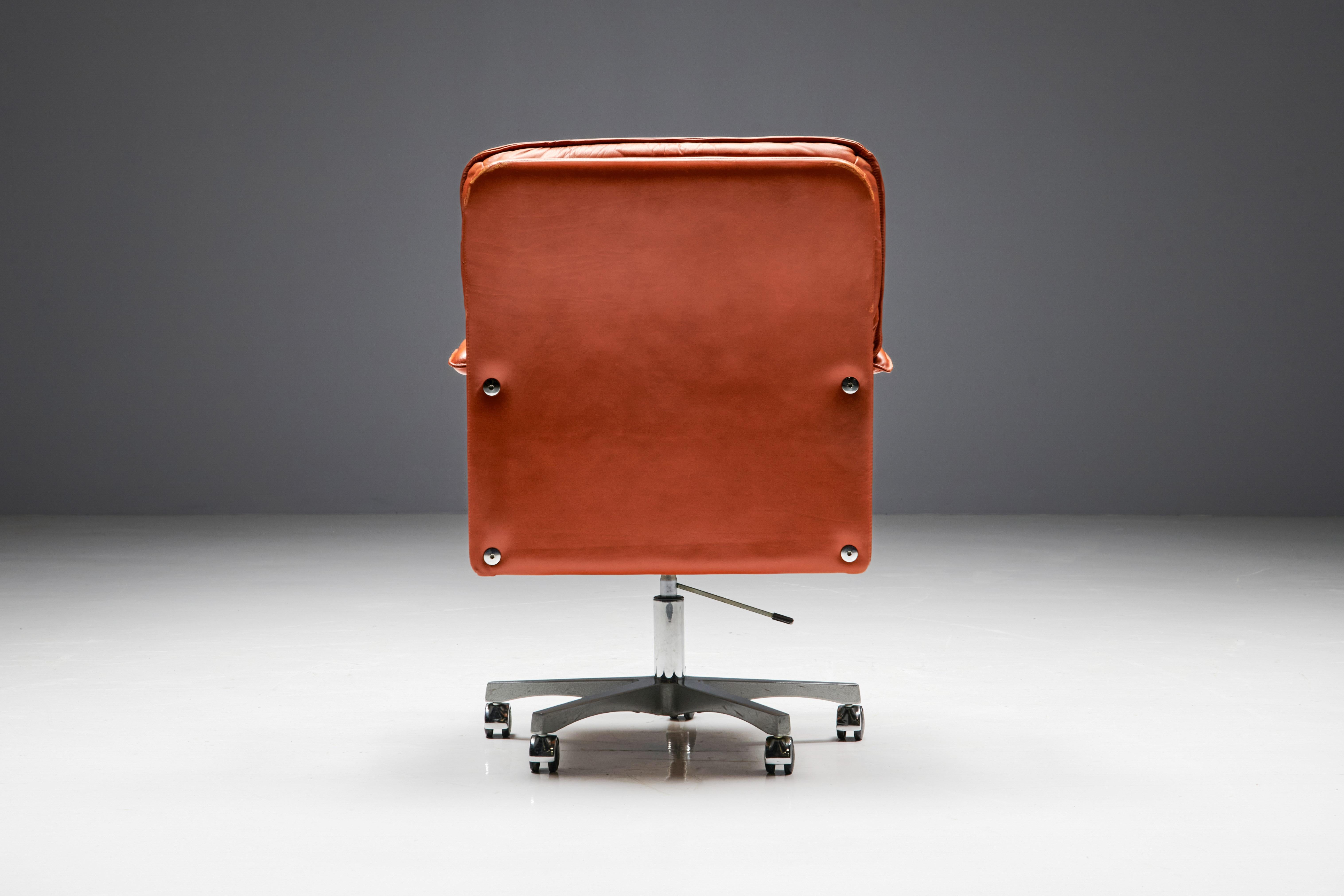 Cognac Leather Office Chair by Guido Faleschini for Mariani, Italy, 1970s For Sale 1