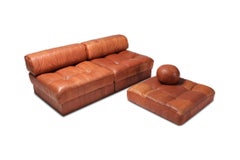 Cognacfarbenes Leder-Patchwork-Sofa DS 88 De Sede mit Modul