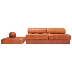 Canapé sectionnel DS 88 De Sede en cuir cognac patchwork