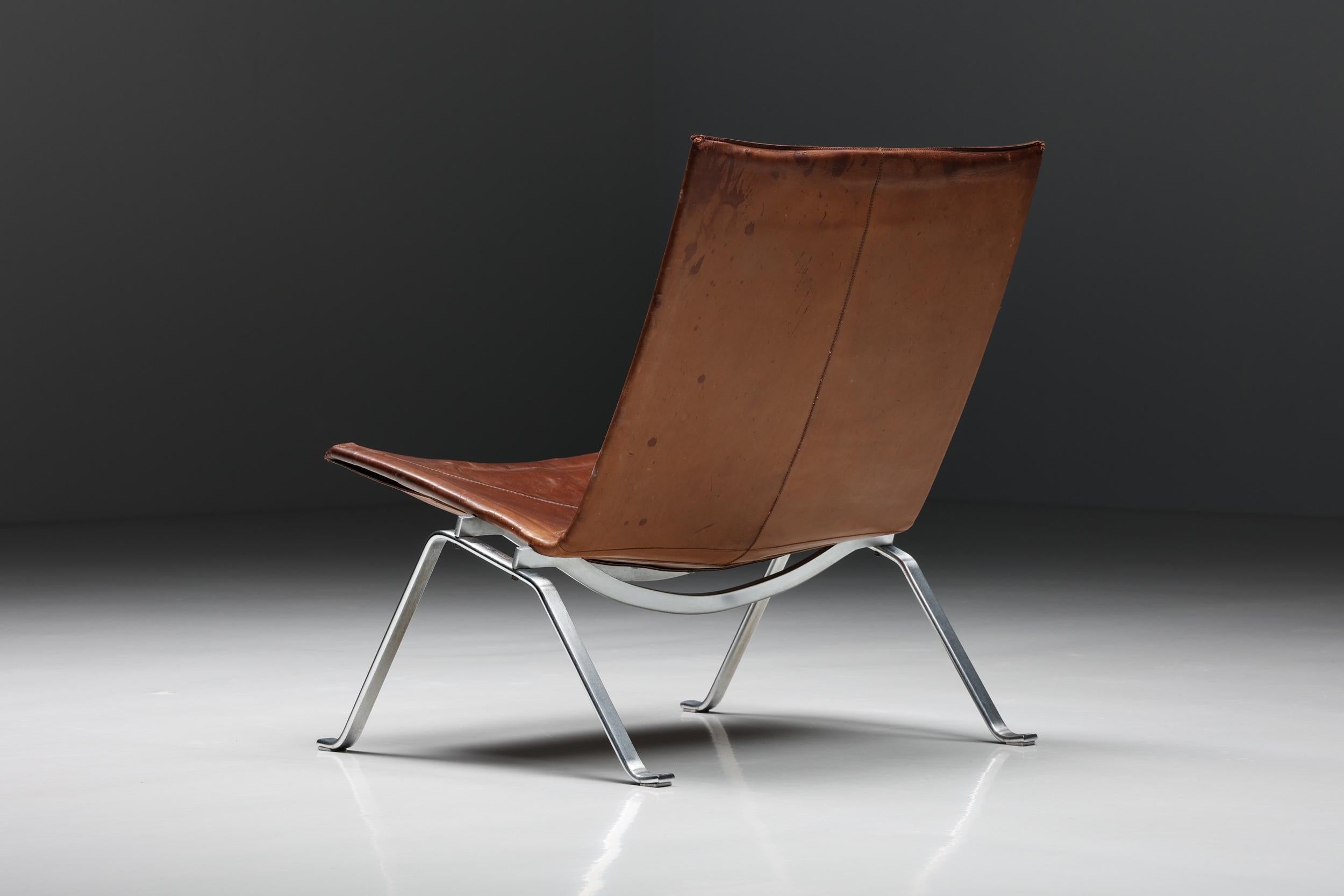 Danish Cognac Leather PK 22 Poul Kjaerholm Lounge Chair, Scandinavian Modern, 1960's For Sale