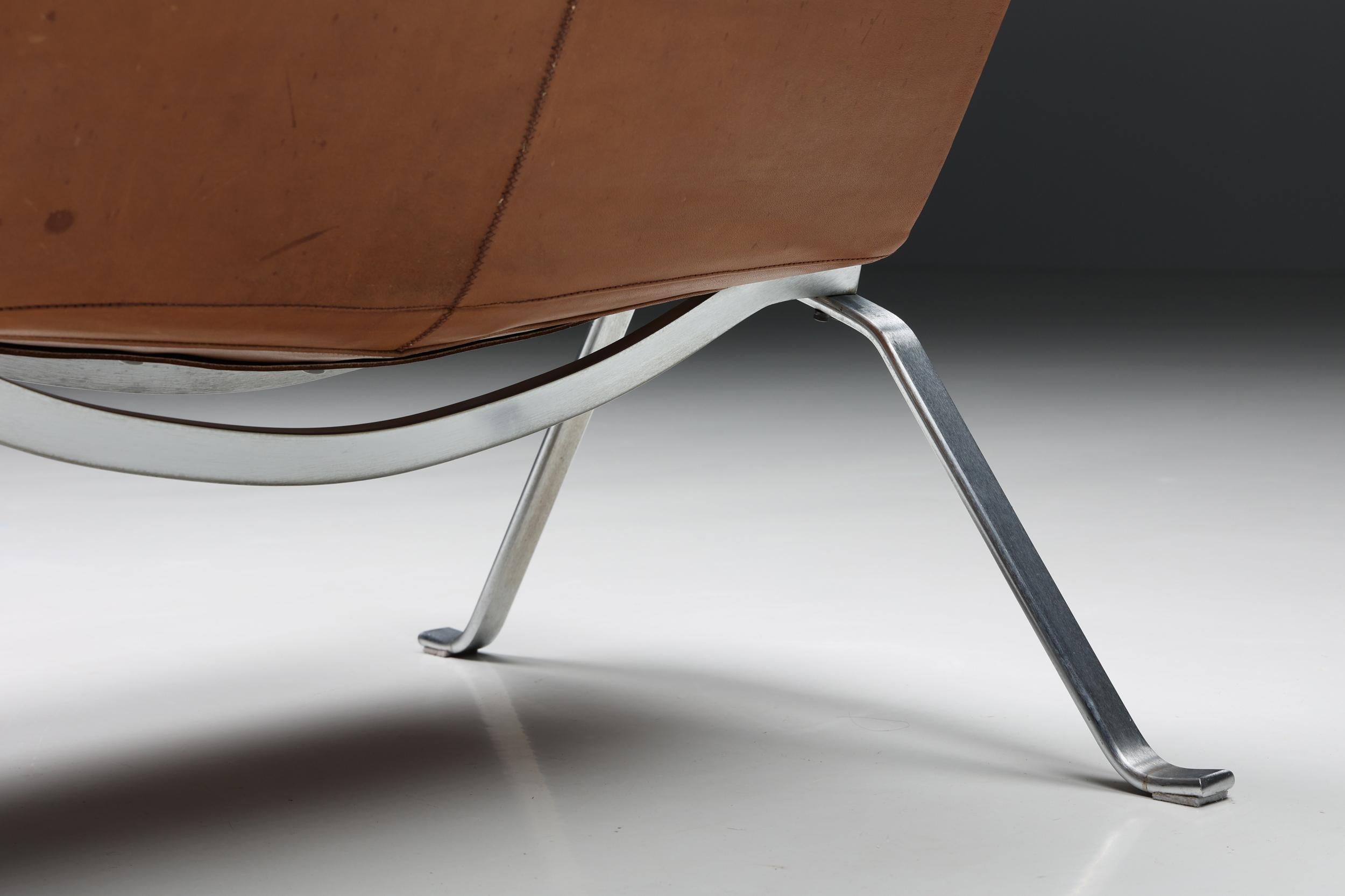 Cognac Leather PK 22 Poul Kjaerholm Lounge Chair, Scandinavian Modern, 1960's For Sale 1