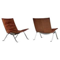 Cognac Leather PK 22 Poul Kjaerholm Lounge Chairs, Scandinavian Modern, 1960's