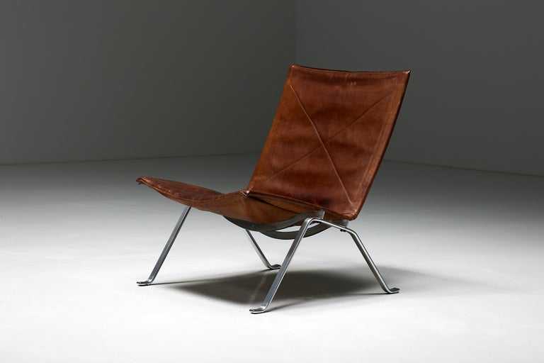 Cognac Leather PK 22 Poul Kjaerholm Lounge Chair, Scandinavian Modern,  1960's For Sale at 1stDibs
