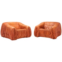 Chaises longues postmodernes en cuir cognac de De Pas:: D'urbino & Lomazzi
