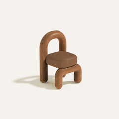 Cognac Leather Red Oak Lithic Dining Chair by Maha Alavi Studio