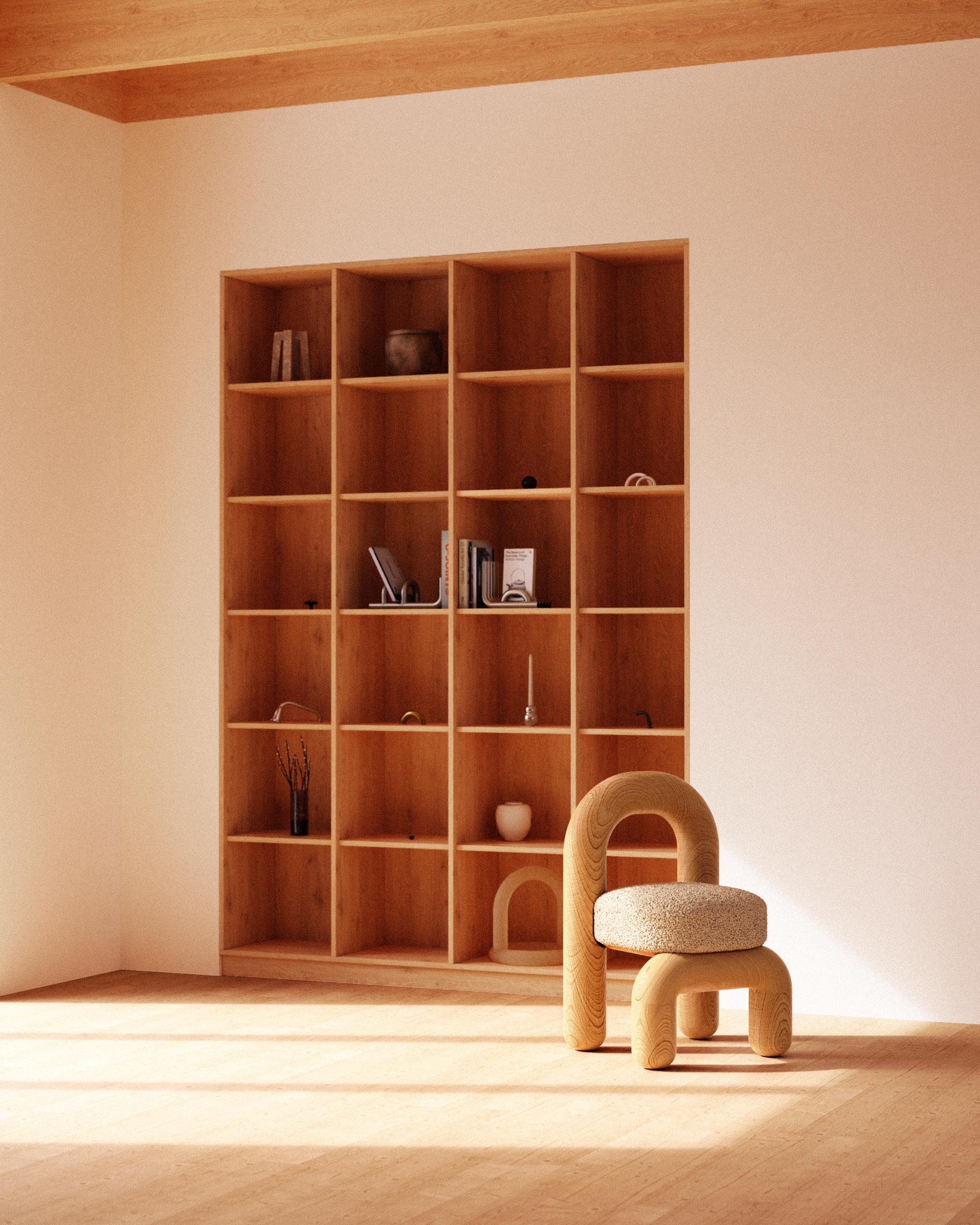Lithischer Esszimmerstuhl aus roter Eiche in Cognac aus Leder von Maha Alavi Studio im Angebot 1