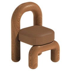 Cognac Leather Red Oak Lithic Dining Chair by Maha Alavi Studio