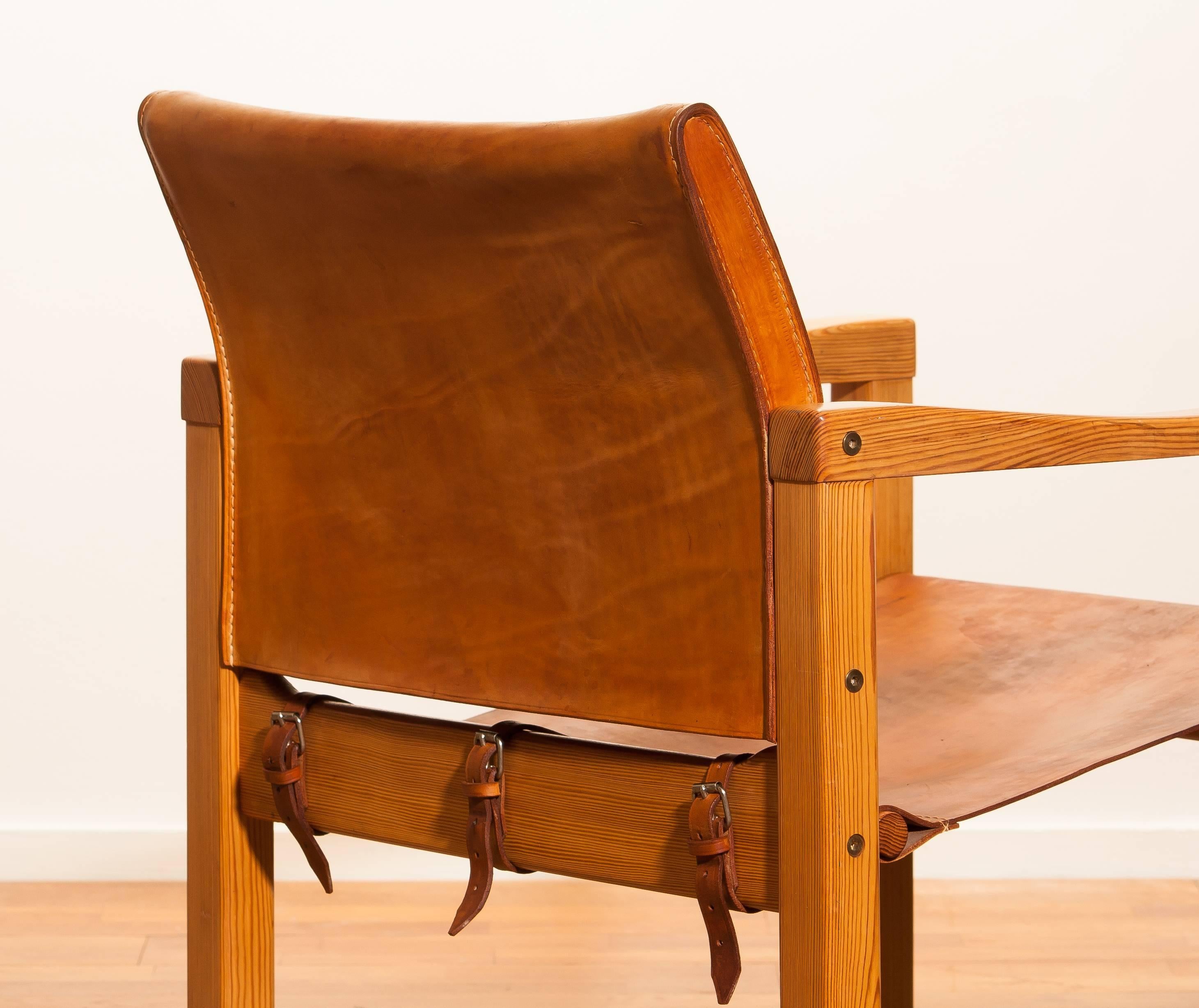 Swedish Cognac Leather Safari Chair by Karin Mobring, Sweden, 1970