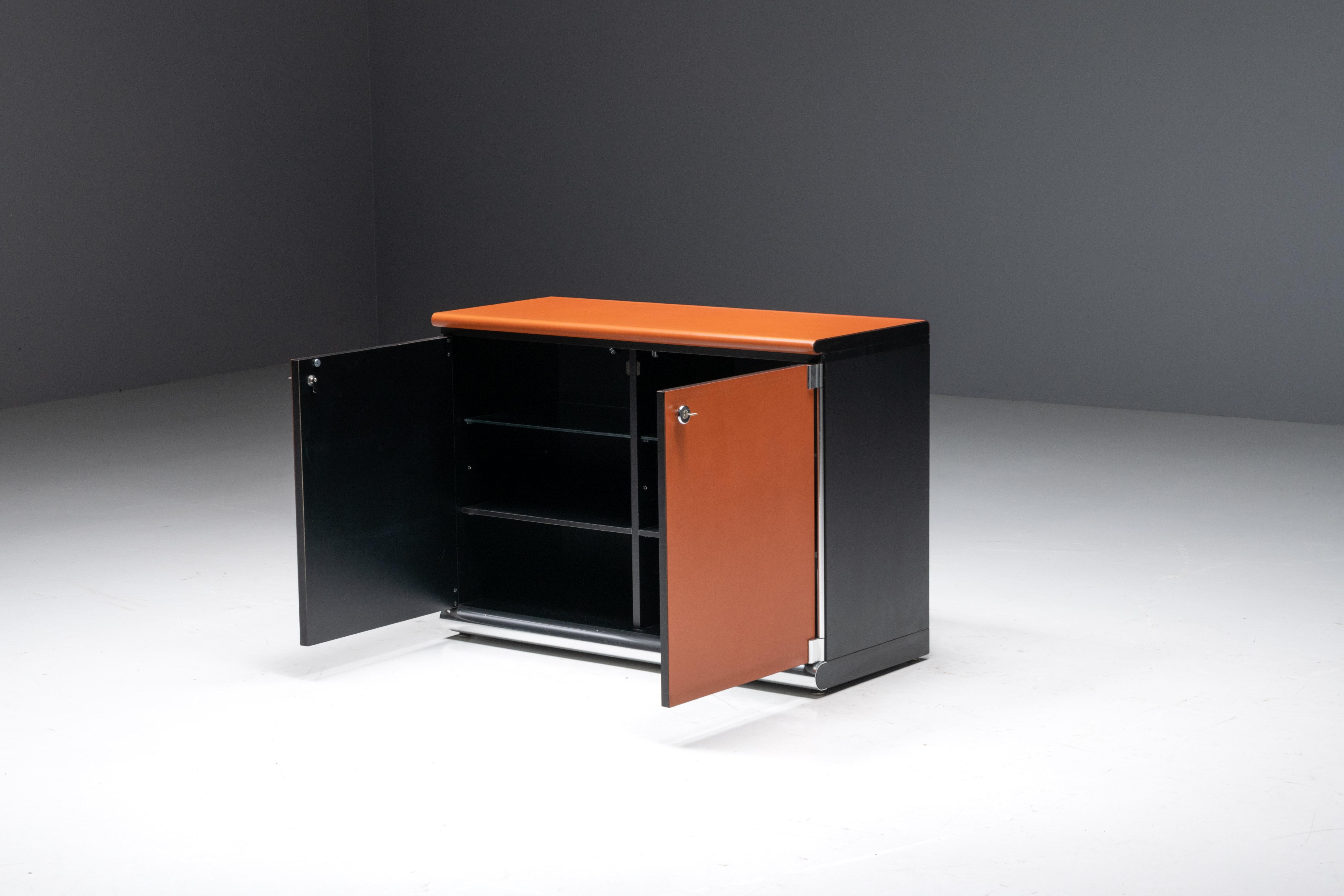 Cognac Leather Sideboard by Guido Faleschini for Mariani, Italy, 1970s For Sale 9