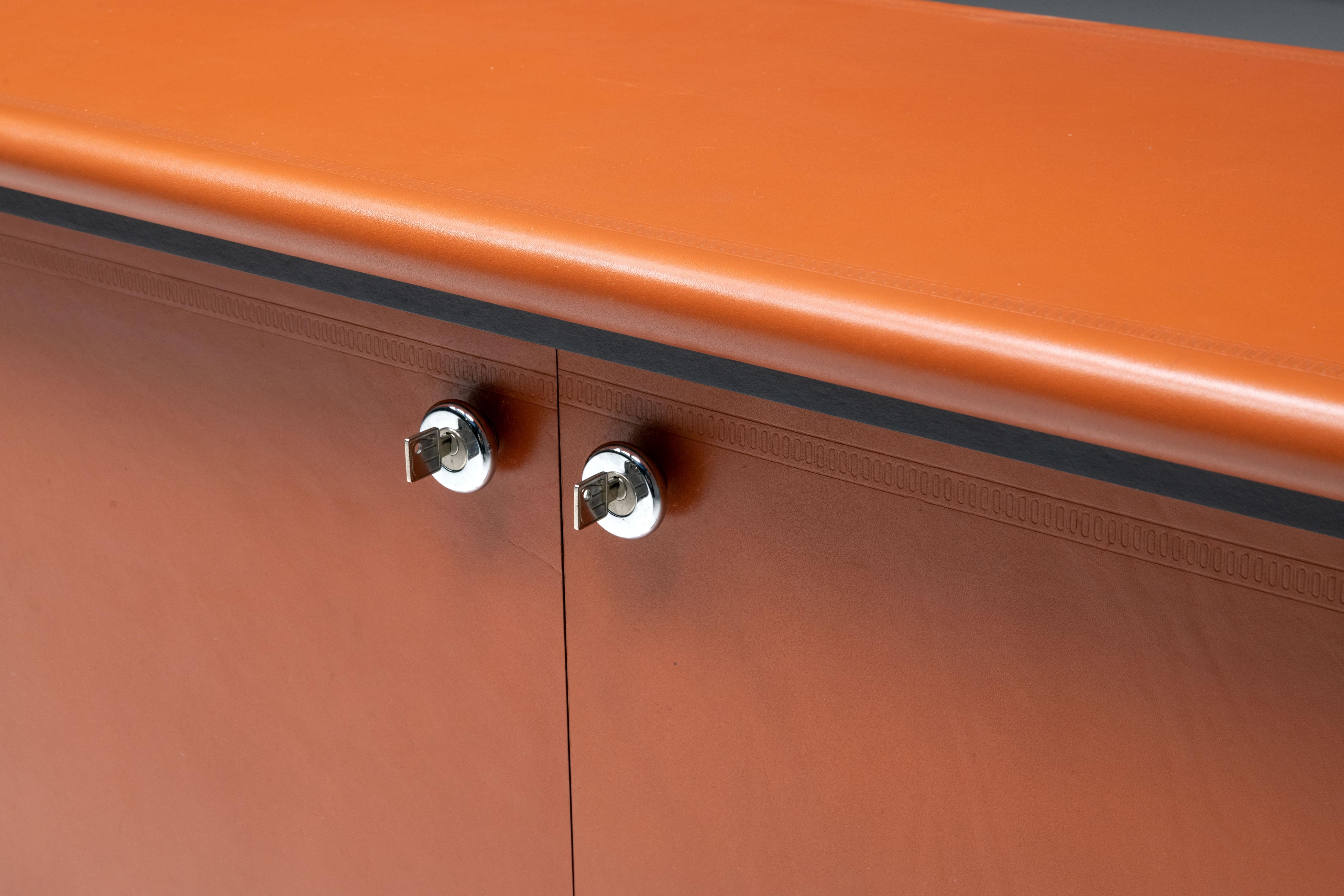 Mid-Century Modern Cognac Leather Sideboard by Guido Faleschini for Mariani, Italy, 1970s
