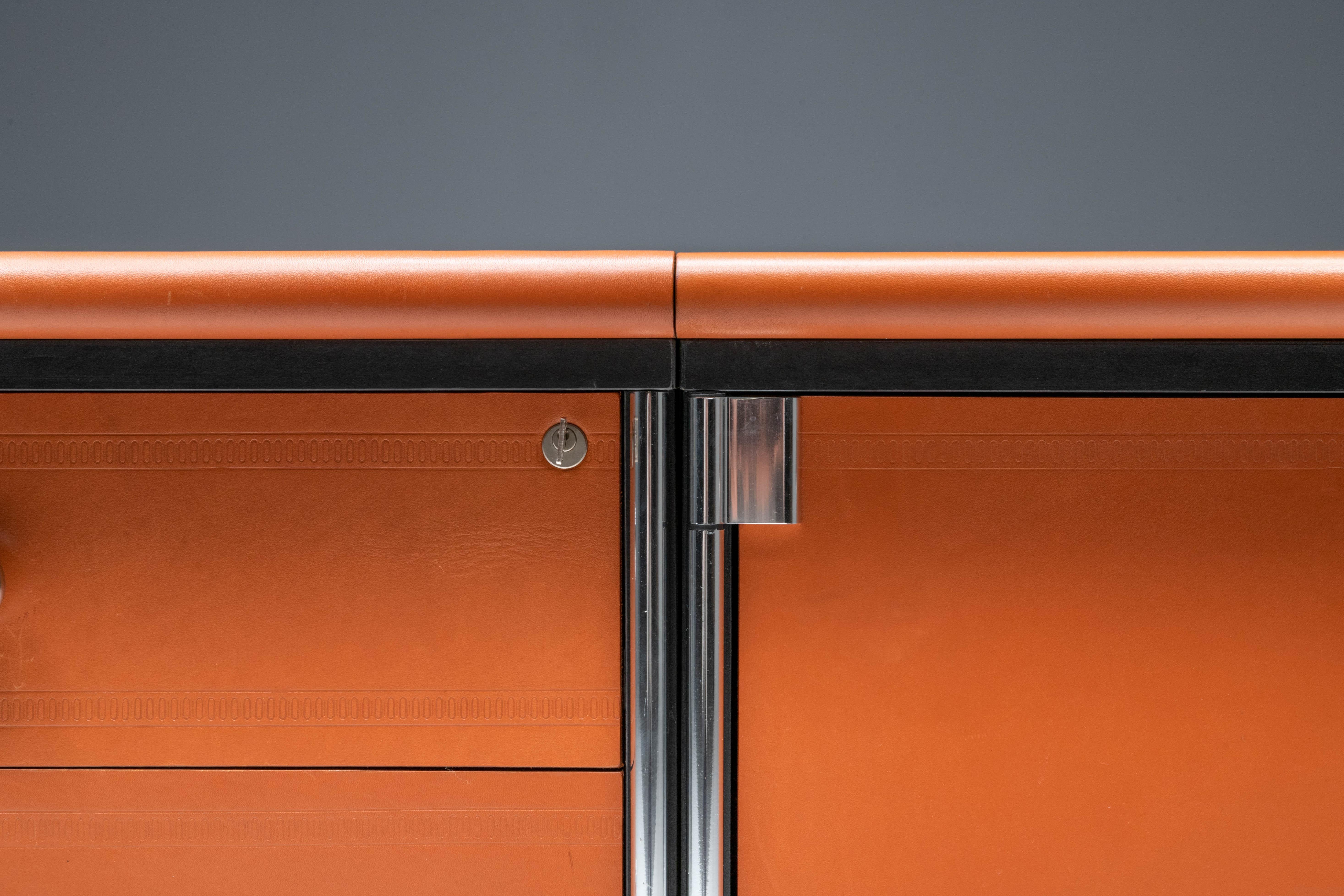 Late 20th Century Cognac Leather Sideboard by Guido Faleschini for Mariani, Italy, 1970s