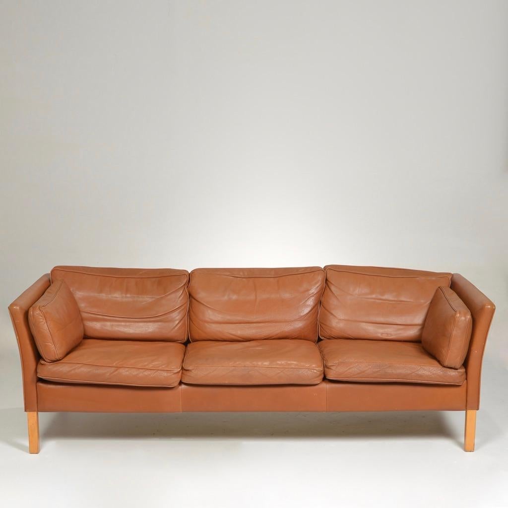 Mid-Century Modern Cognac Leather Sofa by Hans Olsen