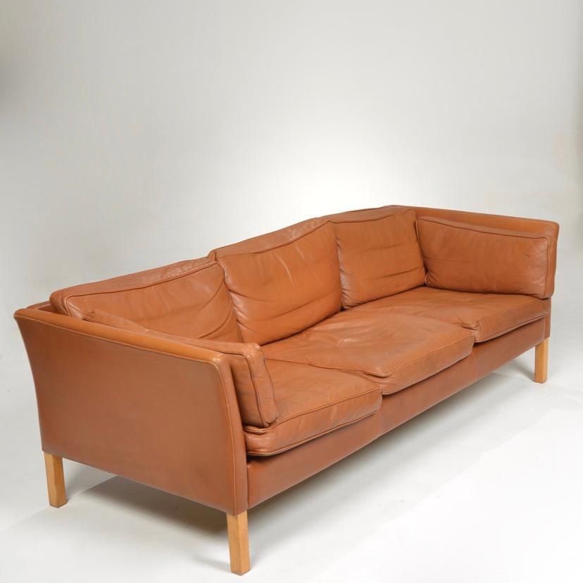 Danish Cognac Leather Sofa by Hans Olsen