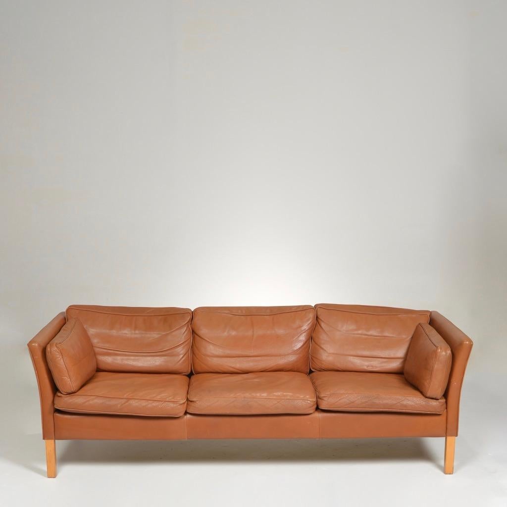 Cognac Leather Sofa by Hans Olsen In Good Condition In Los Angeles, CA