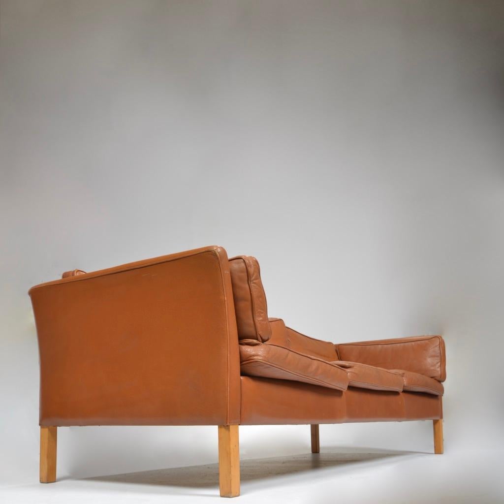 Mid-20th Century Cognac Leather Sofa by Hans Olsen