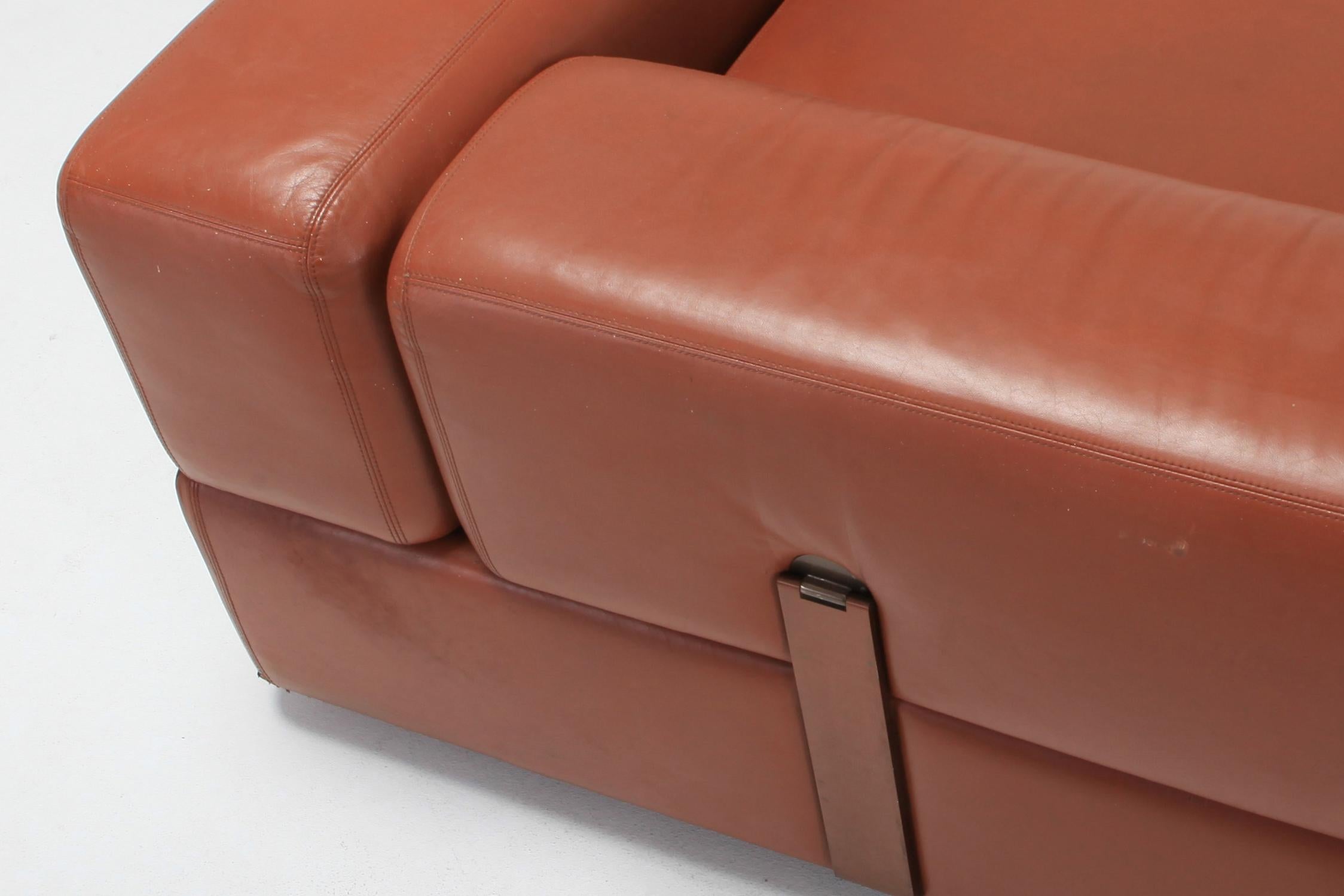 Cognac Leather Sofa by Tito Agnoli for Cinova 3