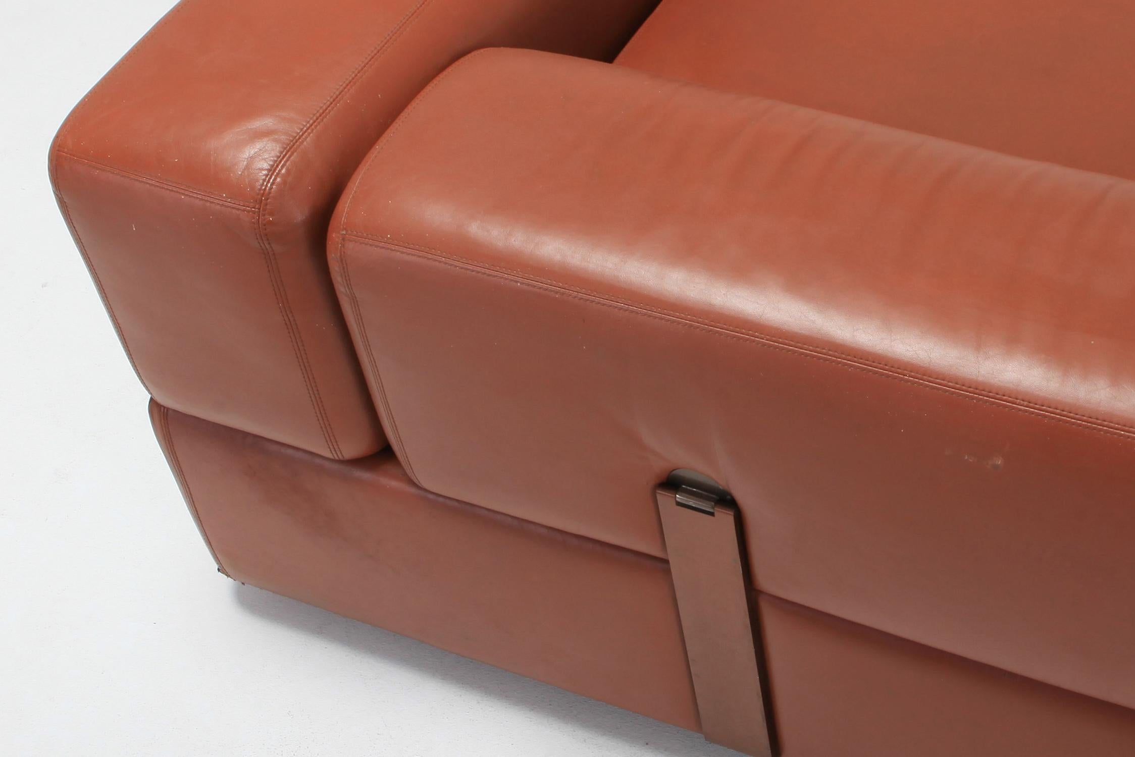 Cognac Leather Sofa by Tito Agnoli for Cinova 2