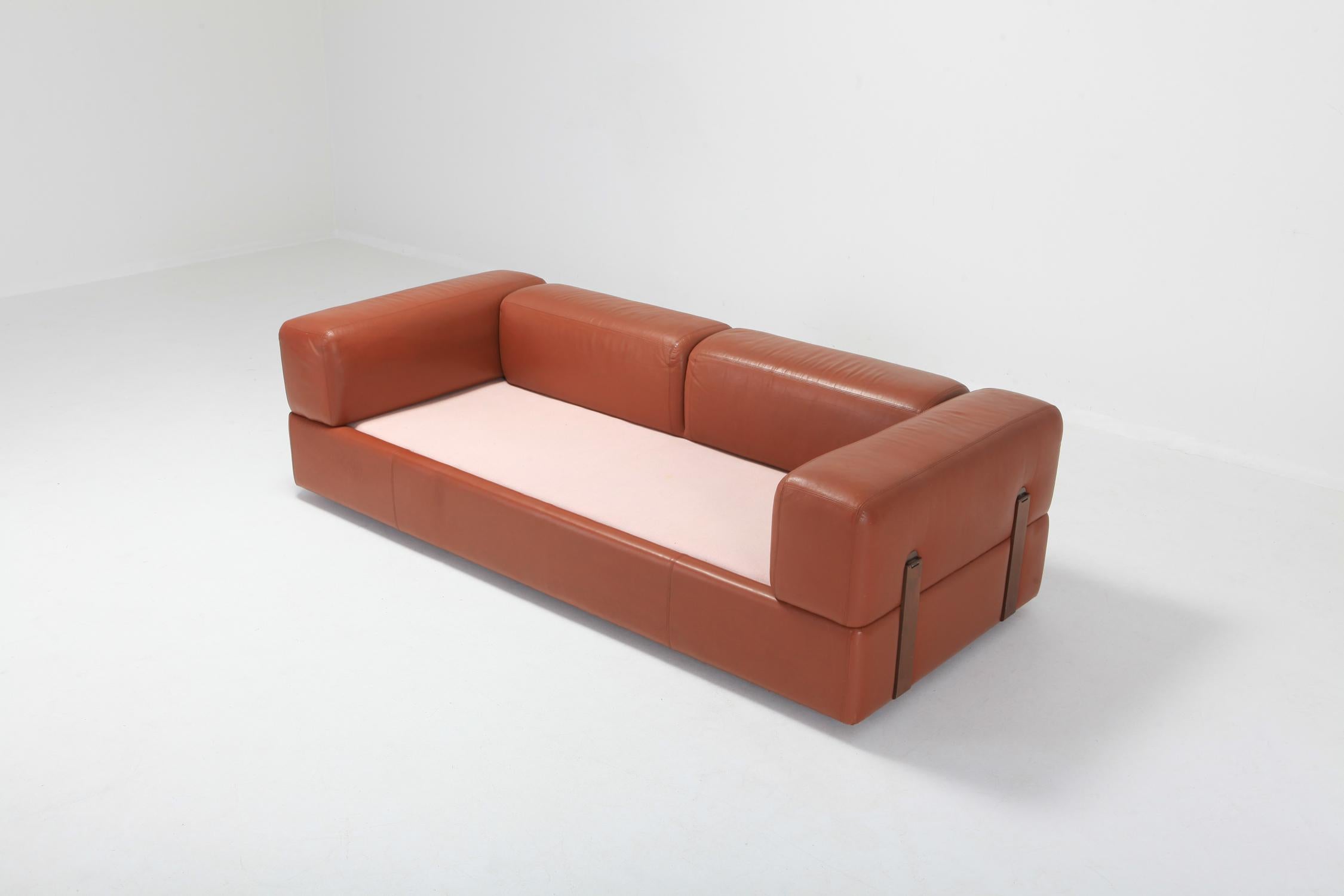 Cognac Leather Sofa by Tito Agnoli for Cinova (Stahl)