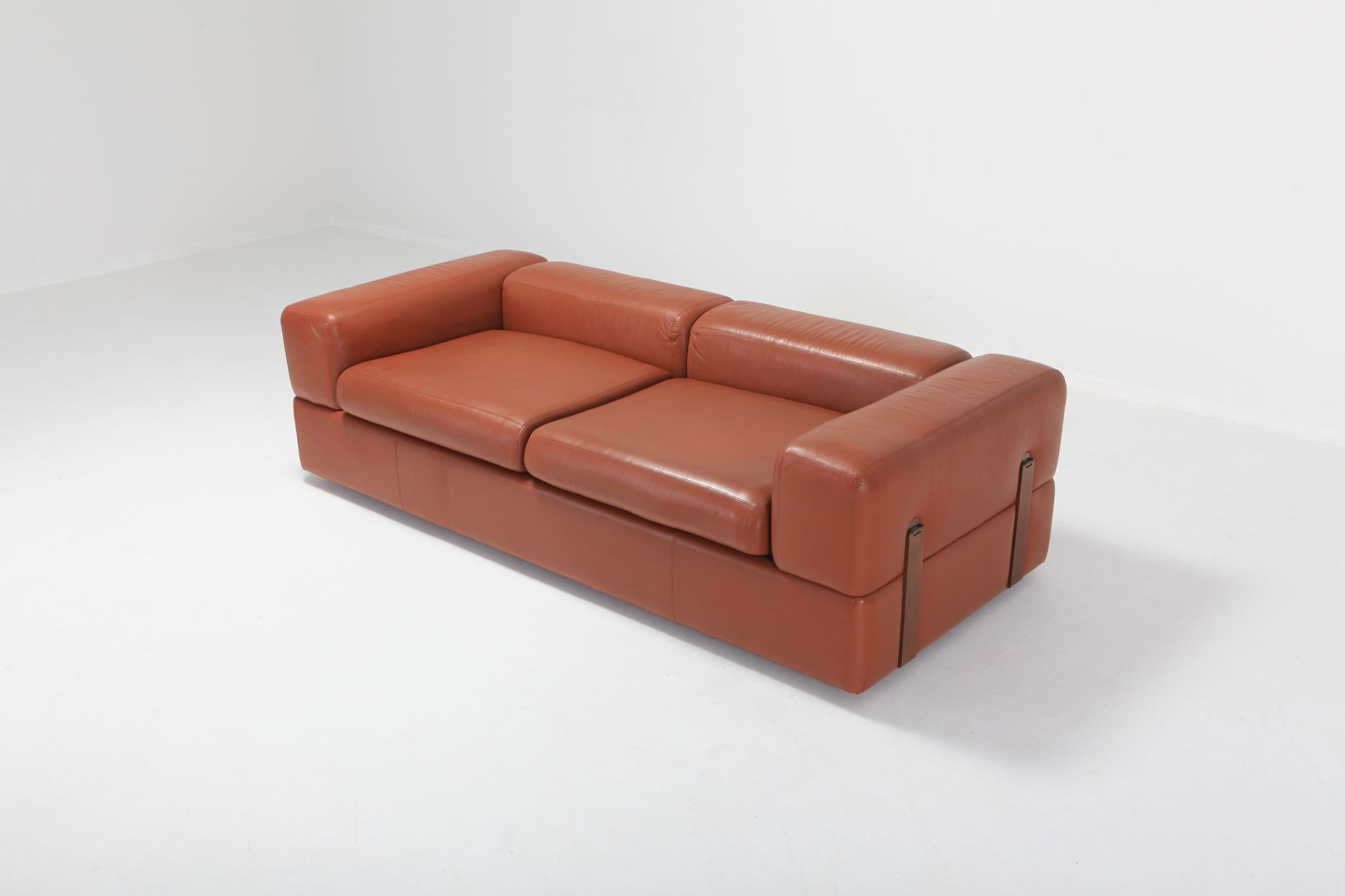 Steel Cognac Leather Sofa by Tito Agnoli for Cinova