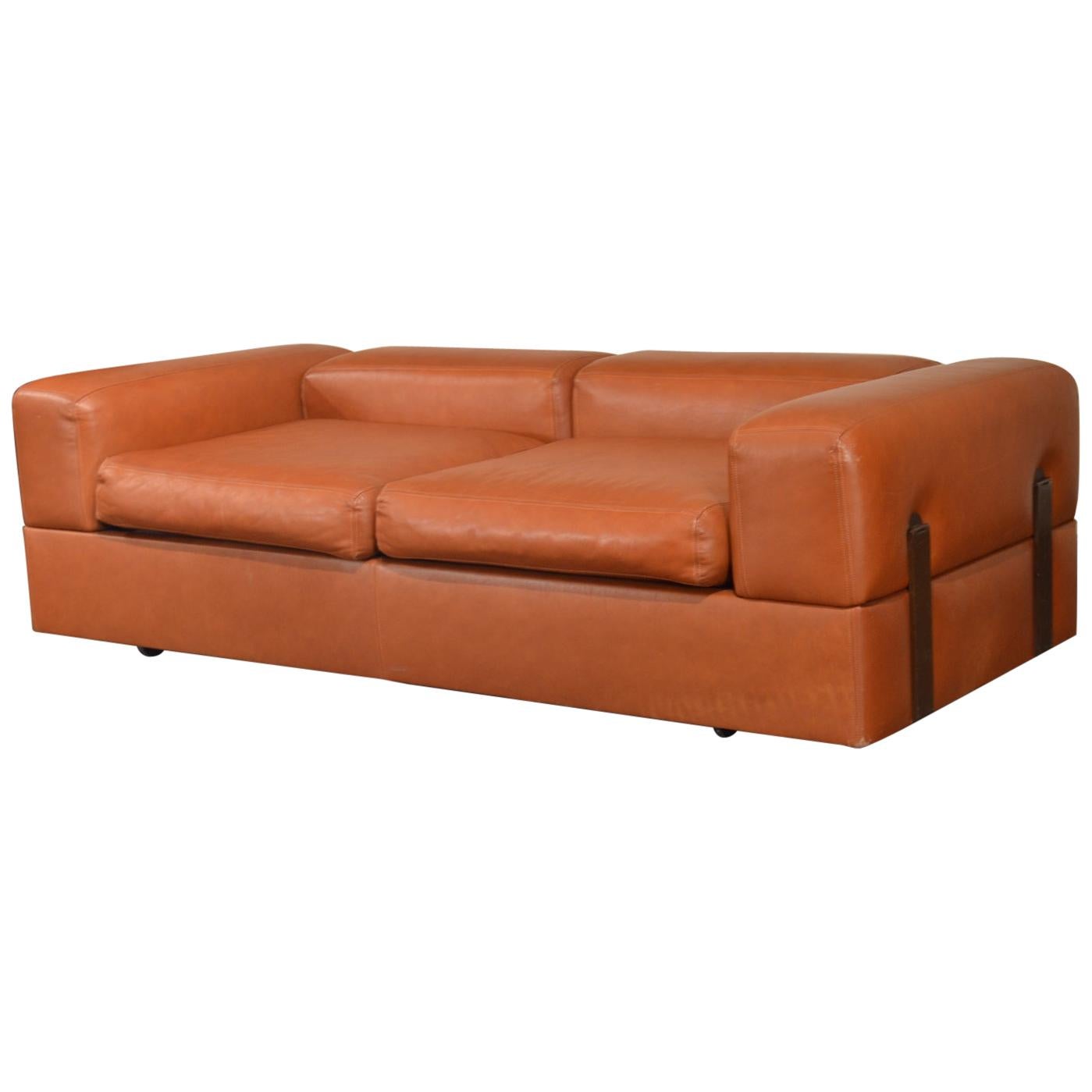 Tito Agnoli Cognac Leather Sofa Daybed for Cinova