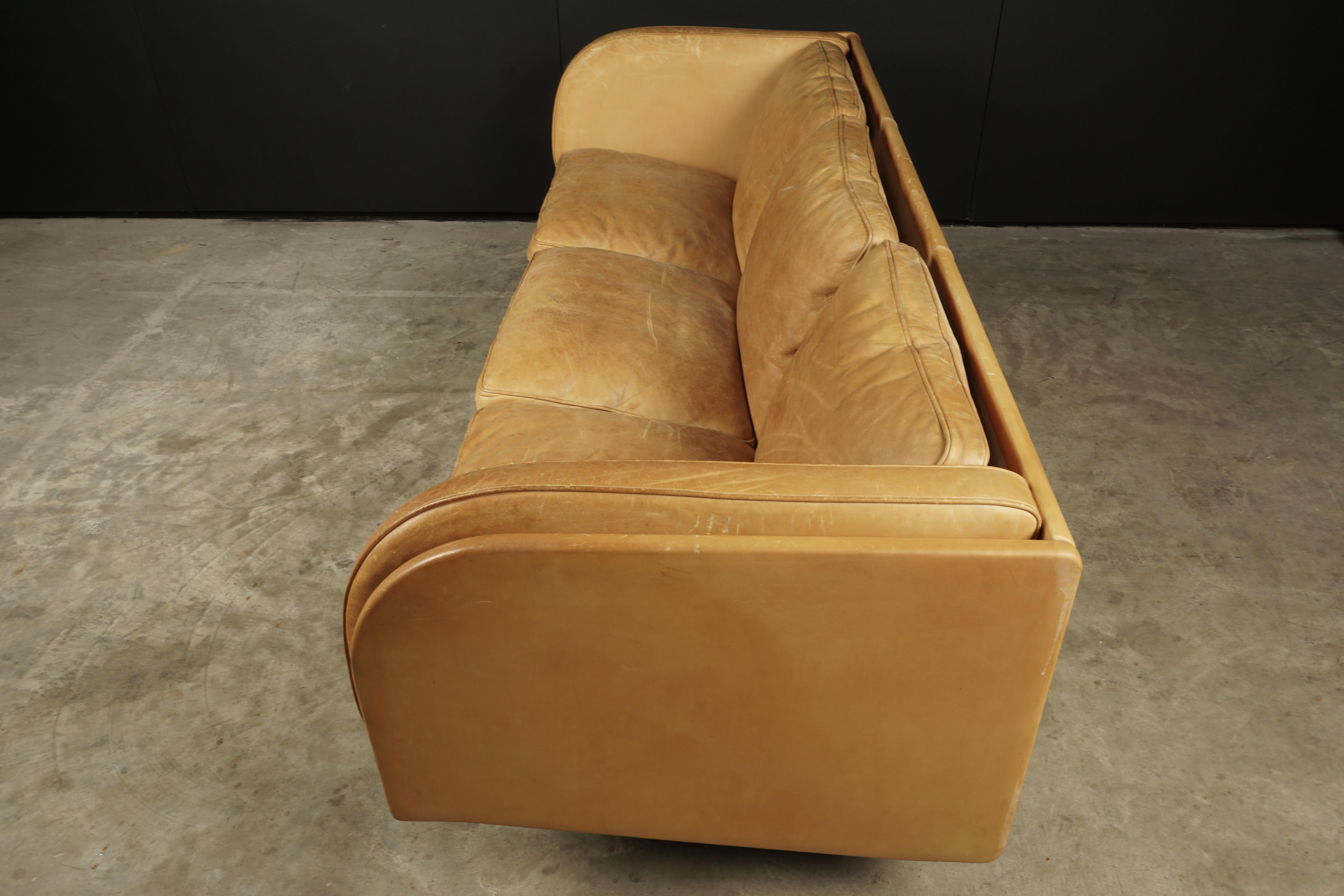 Vintage cognac leather sofa designed by Jørgen Gammelgaard, Denmark, circa 1980. Original leather upholstery with fantastic color and patina.