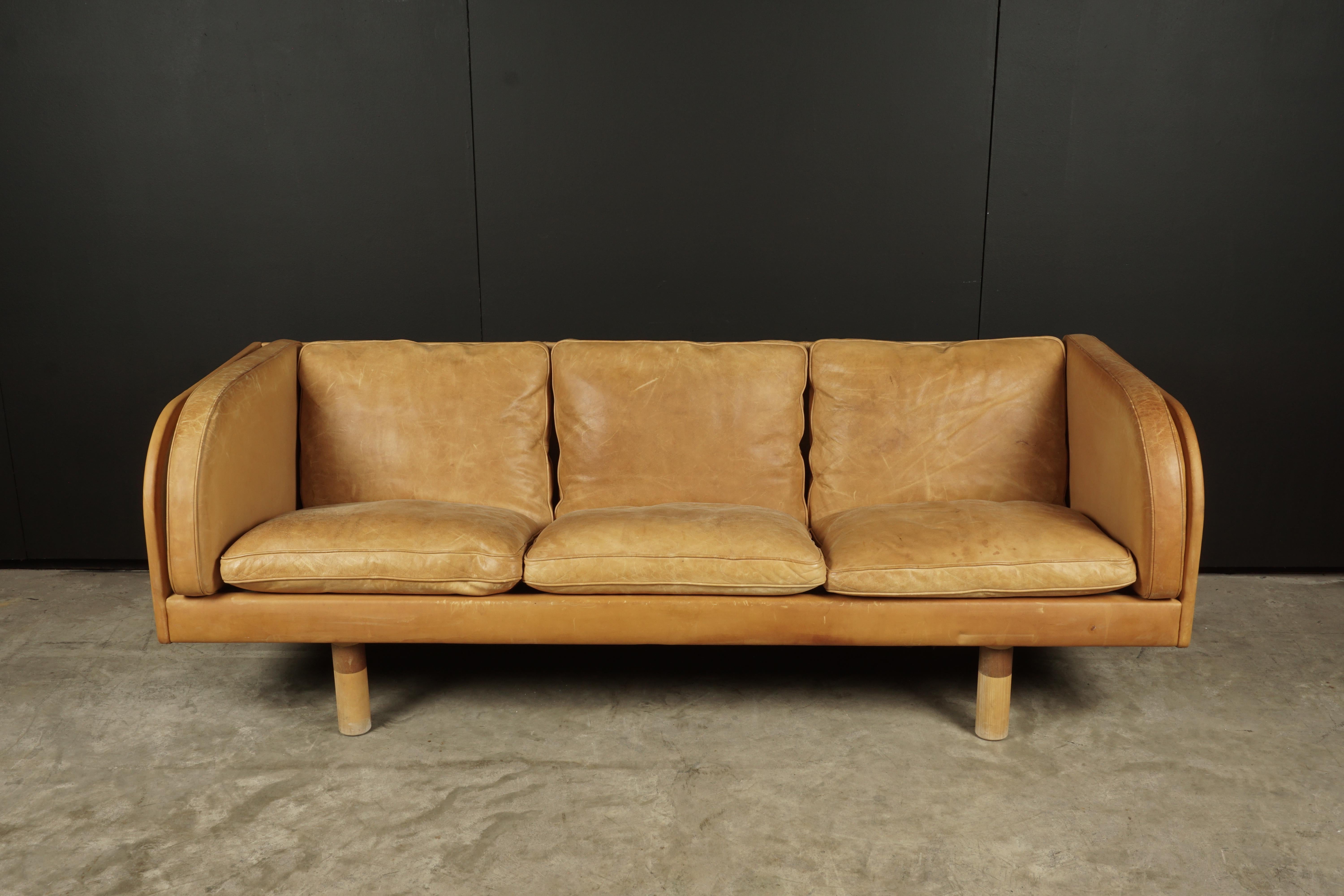European Vintage Cognac Leather Sofa Designed by Jørgen Gammelgaard, Denmark, circa 1980