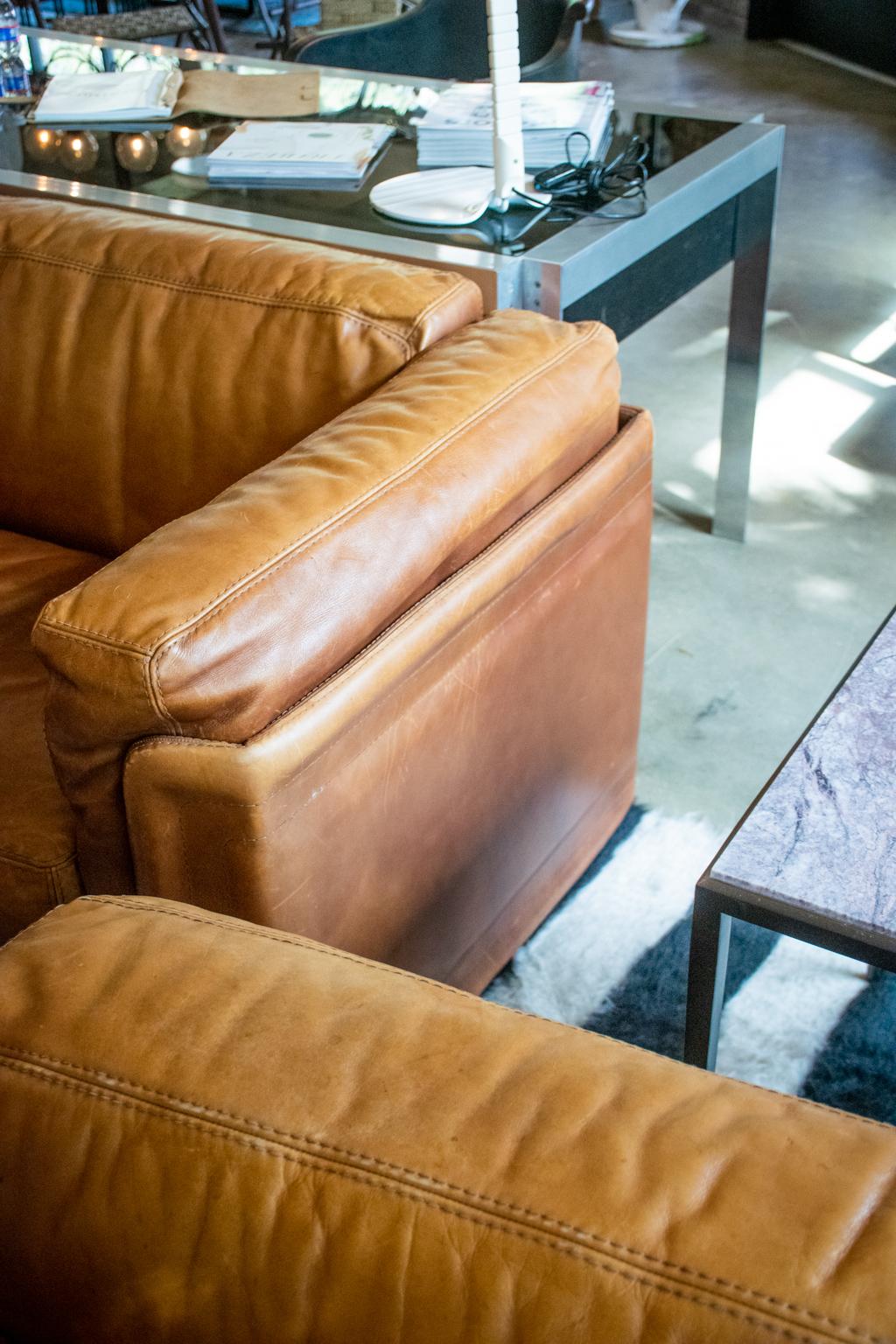 Italian Cognac Leather Sofa, Italy, 1970s-1980s